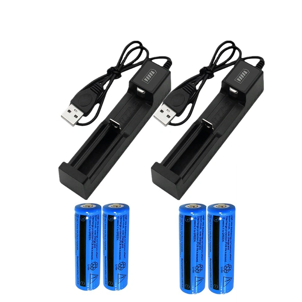 4pcs 18650 Rechargeable Batteries with 2x USB Charger Set, Li-ion Battery Pack Compatible with Flashlight, Headlamp, Torch and More