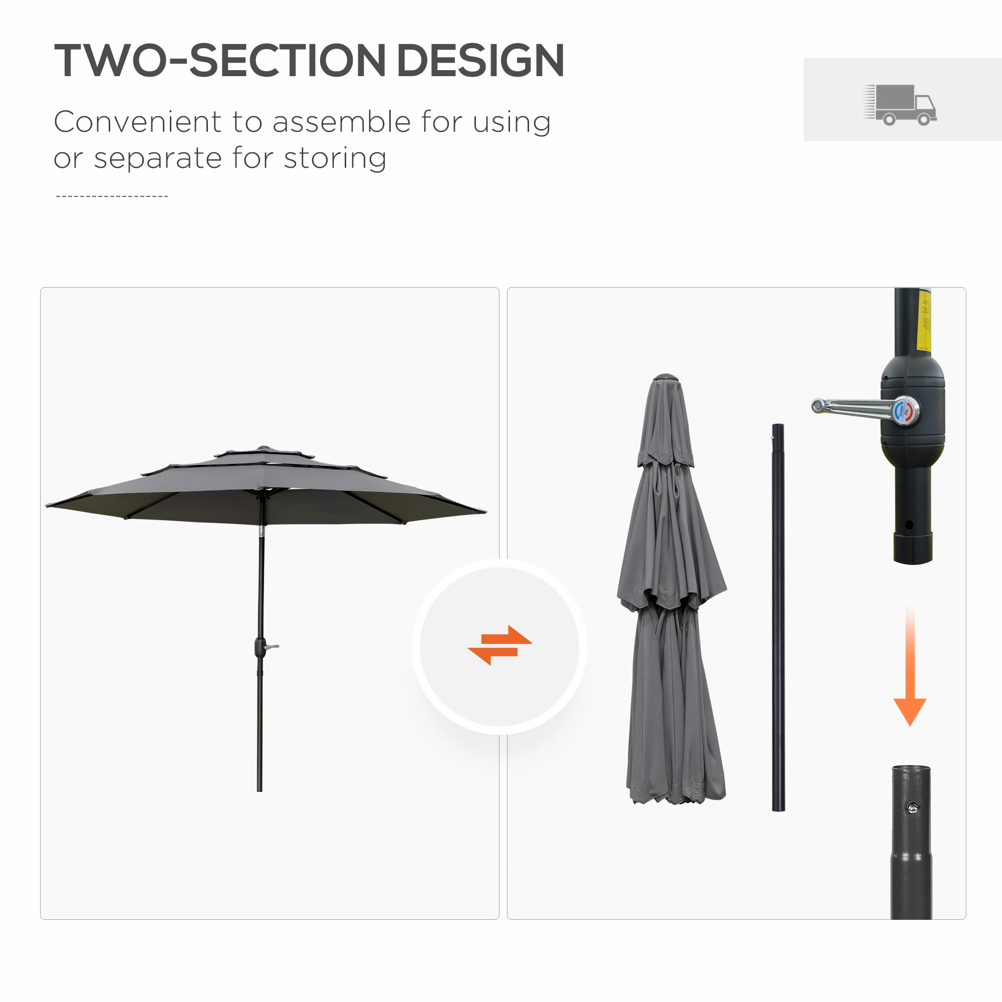 Outdoor Beach Umbrella - Large Sun Umbrella with UV Protection, Portable Canopy for Beach, Camping & Outdoor Use view 3