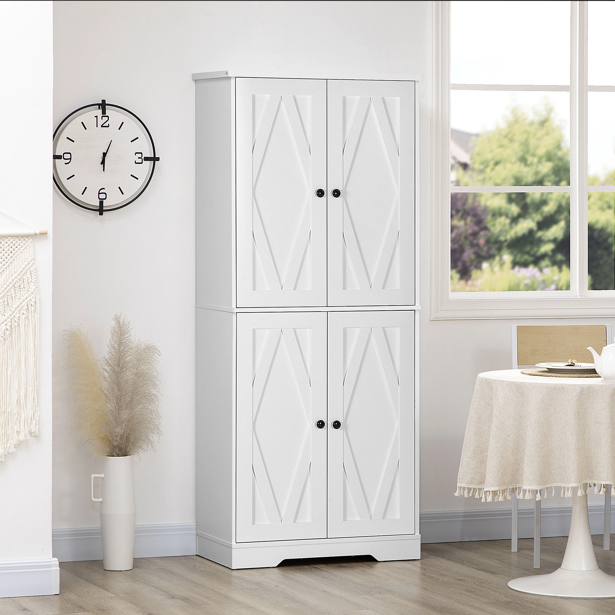 Kitchen Storage Cabinet - 4-Tier Freestanding Pantry Cupboard with Doors for Food