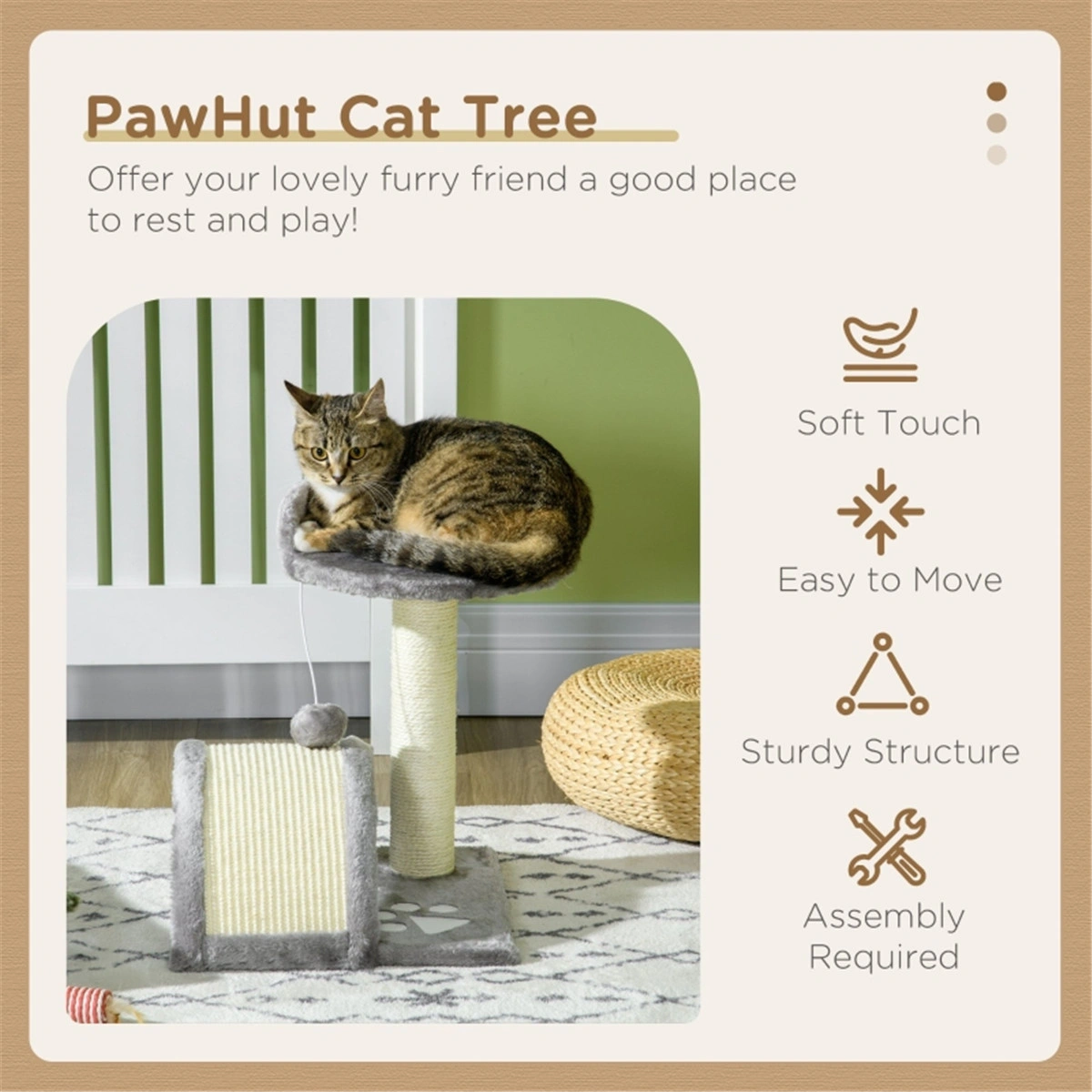 Multi-Level Cat Tree Tower with Scratching Posts Cozy Condo Kennel Perch and Hanging Basket for Kittens view 3