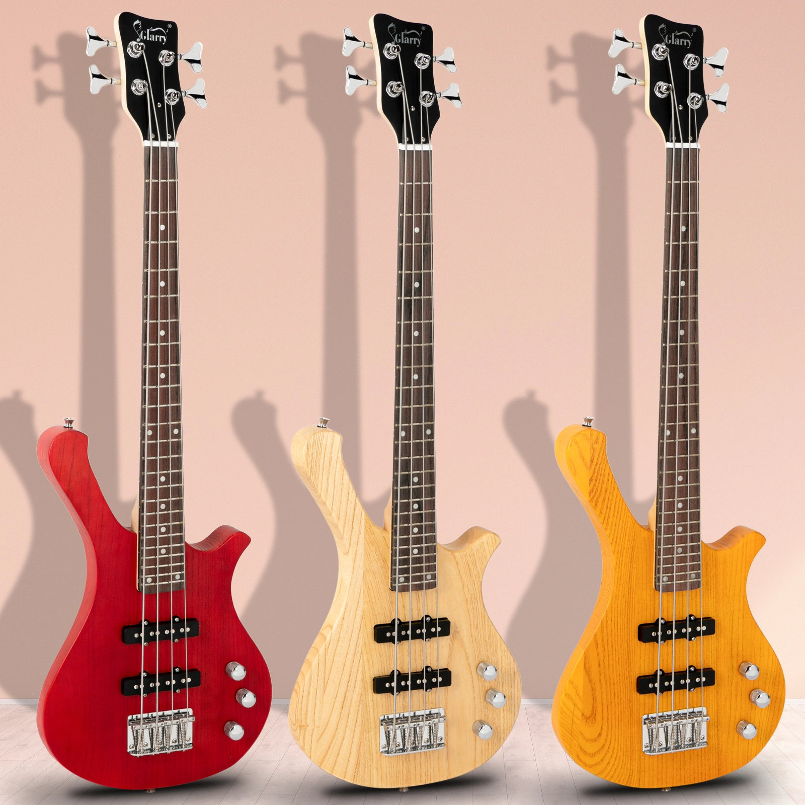 GW101 36in Small Scale Electric Bass Guitar Suit With Mahogany Body SS Pickups, Guitar Bag, Strap, Cable Transparent Yellow view 13