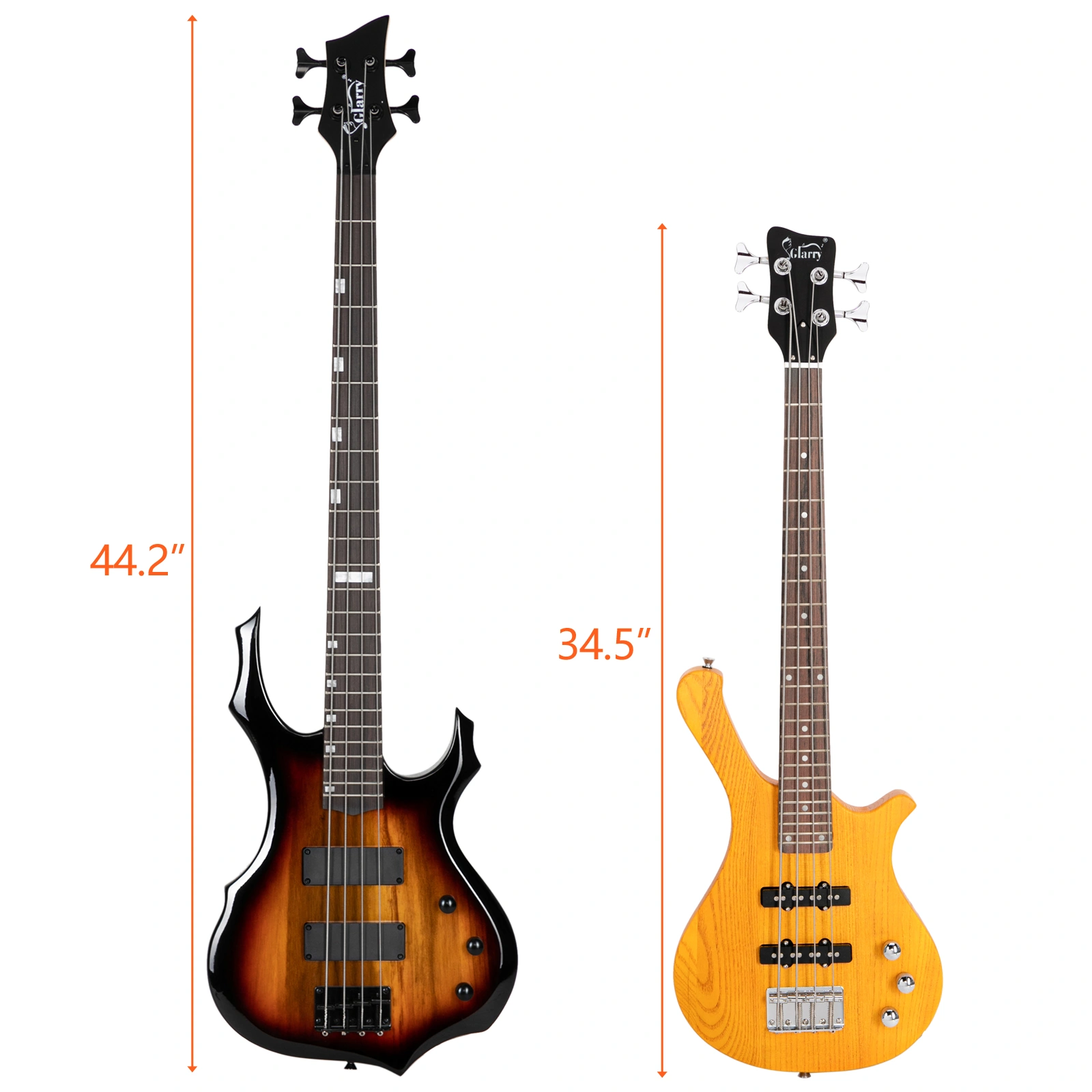 GW101 36in Small Scale Electric Bass Guitar Suit With Mahogany Body SS Pickups, Guitar Bag, Strap, Cable Transparent Yellow view 14