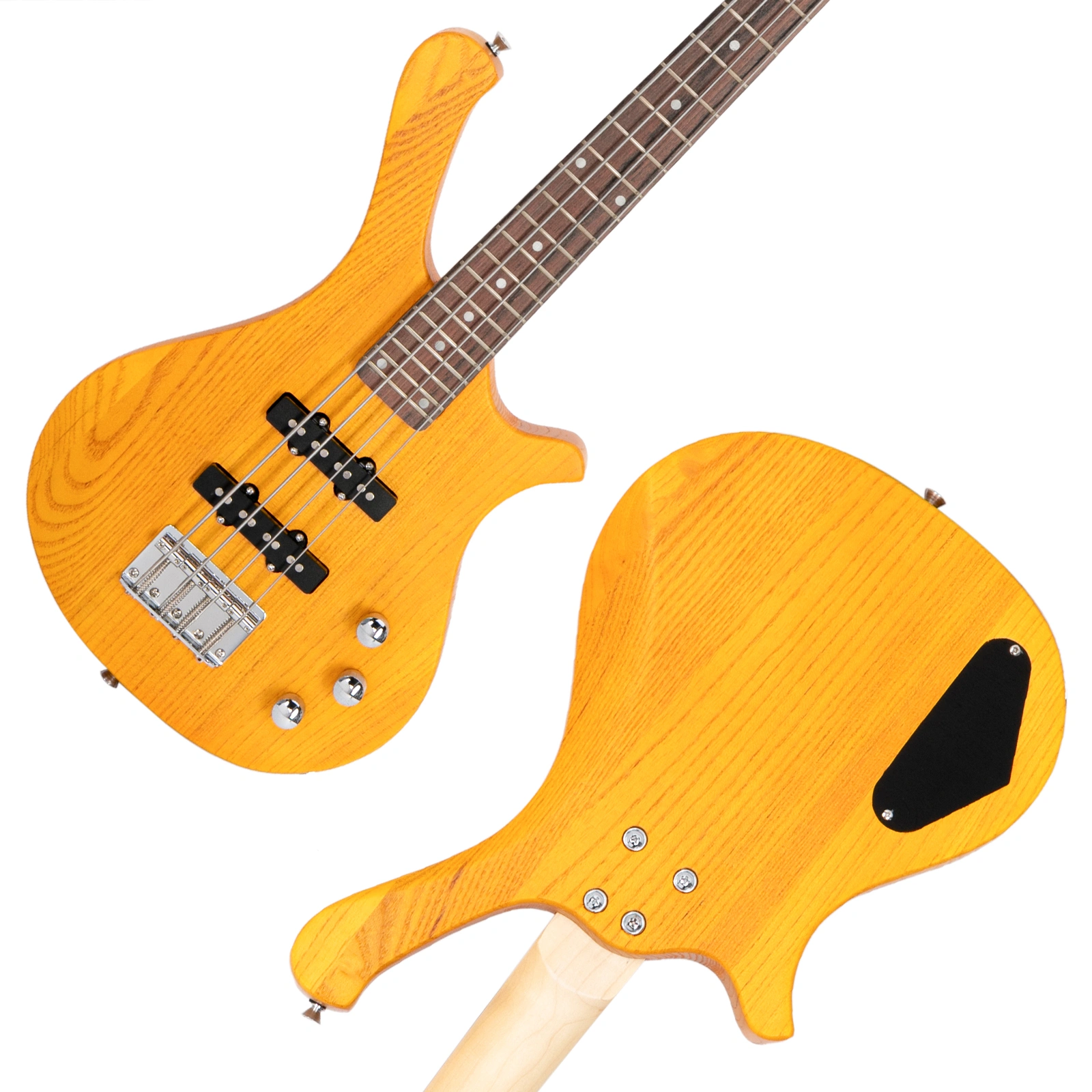GW101 36in Small Scale Electric Bass Guitar Suit With Mahogany Body SS Pickups, Guitar Bag, Strap, Cable Transparent Yellow view 16