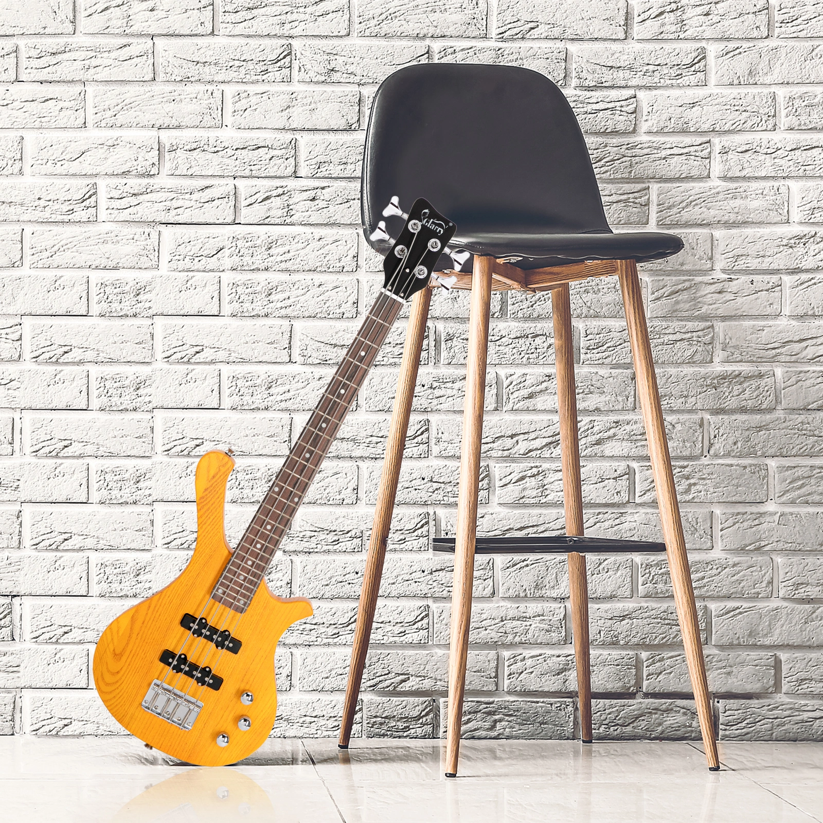 GW101 36in Small Scale Electric Bass Guitar Suit With Mahogany Body SS Pickups, Guitar Bag, Strap, Cable Transparent Yellow view 18