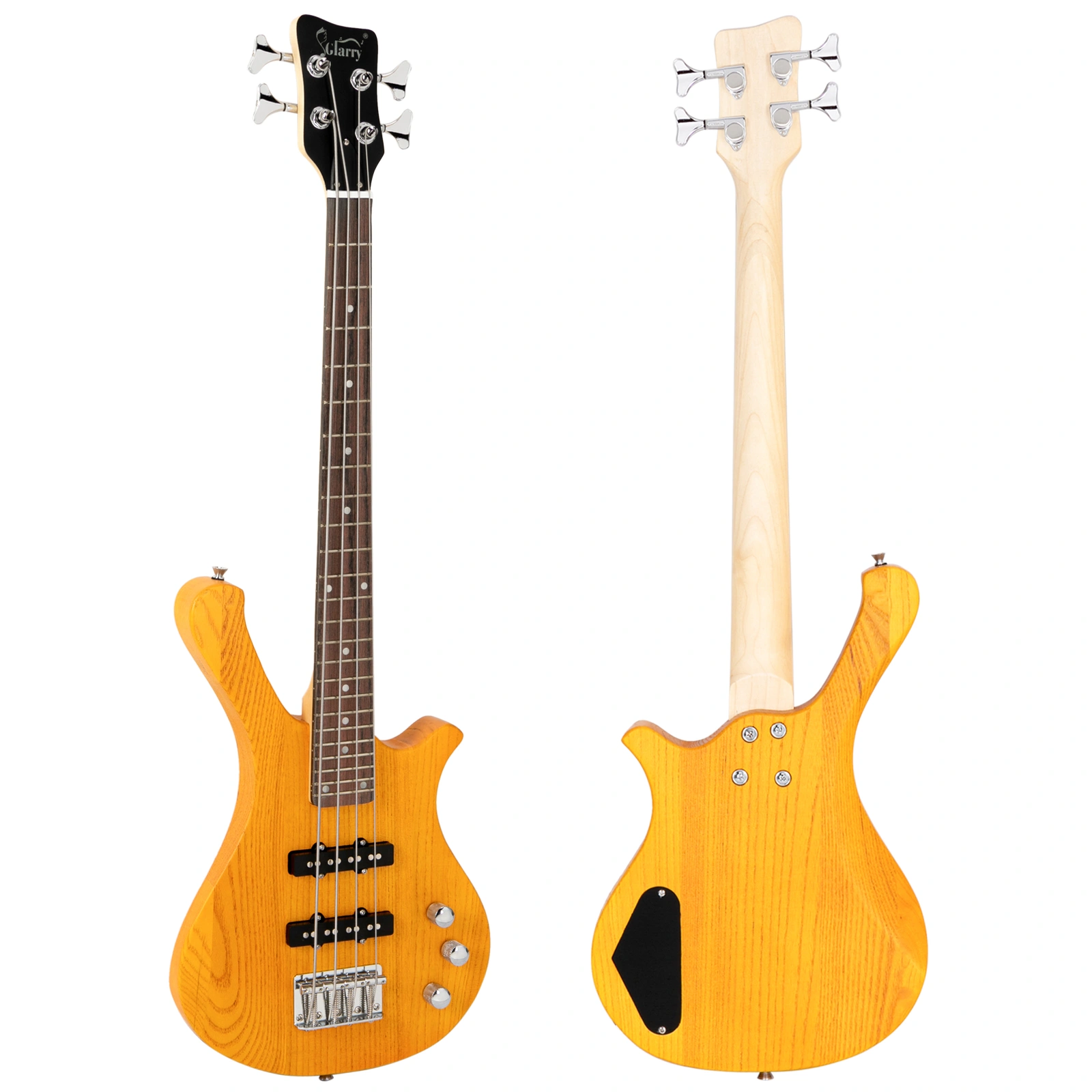 GW101 36in Small Scale Electric Bass Guitar Suit With Mahogany Body SS Pickups, Guitar Bag, Strap, Cable Transparent Yellow view 19