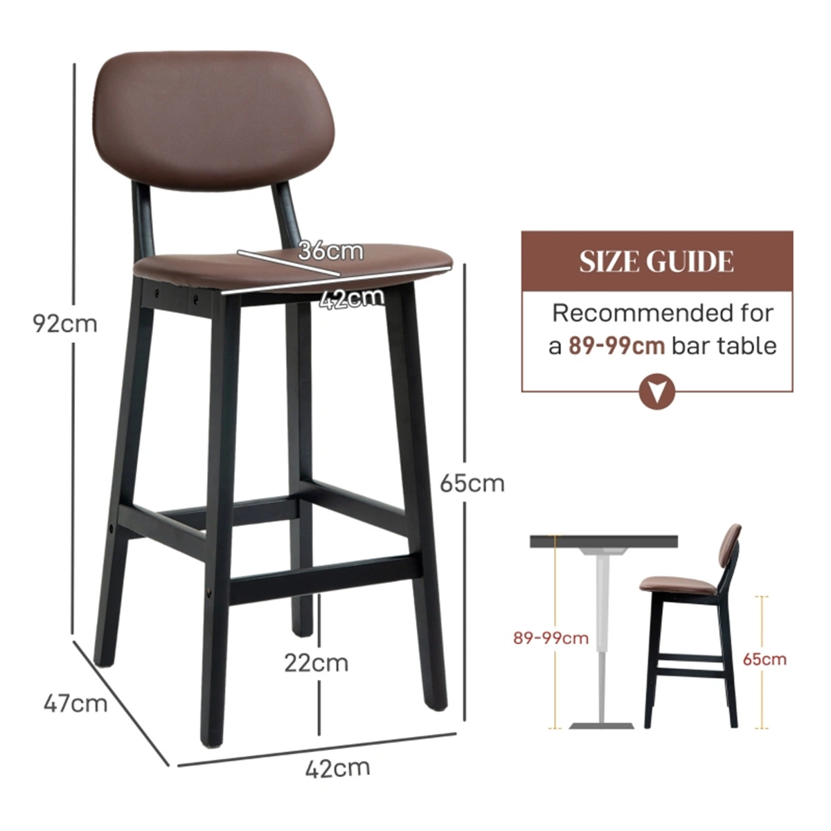Bar Stools Set of 2, 30" Counter Height Chair, Mid-Century Modern Dining Stool, Brown Leather Seat, Tapered Walnut Legs, Accent Office Chair, Easy Assembly, Kitchen Island Seating view 3