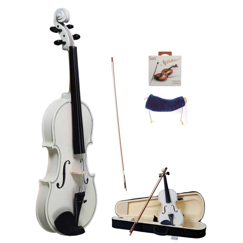 GV100 4/4 Violin Accessories Kit Complete Bundle Acoustic Violin Case Bow Rosin Strings Tuner Shoulder Rest White