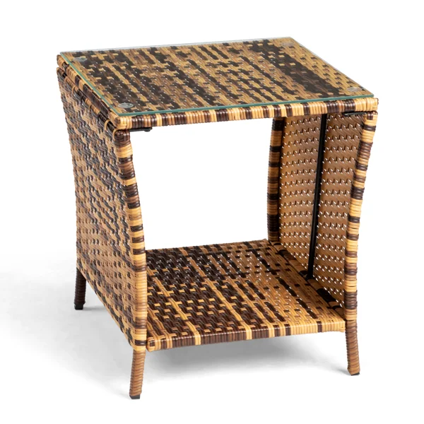 [Replace old code: 21936583] Glass Surface Yellow Gradient Iron Frame Rattan Side Table view 4