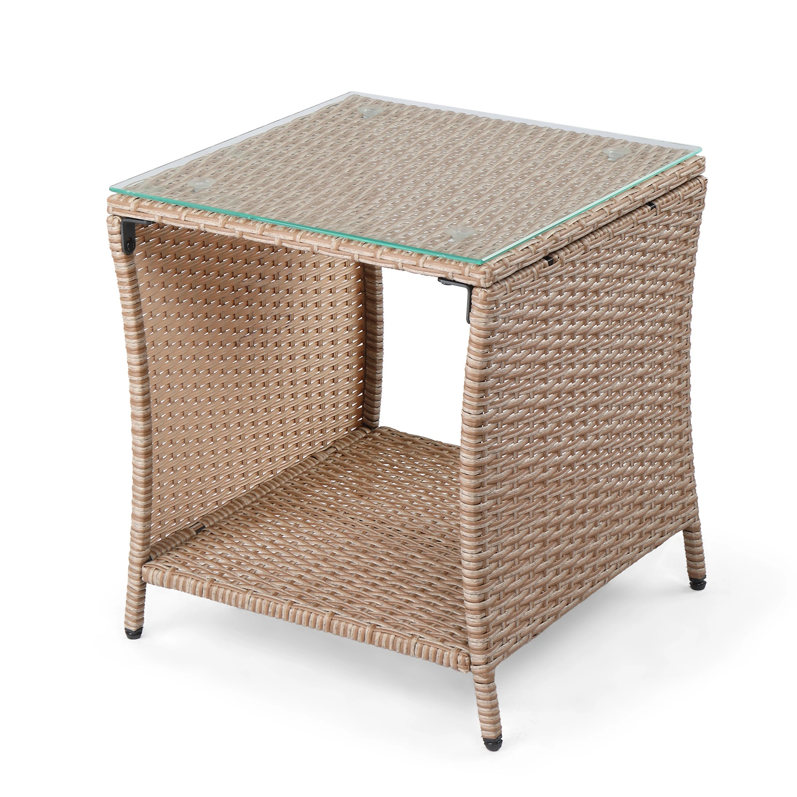 Glass Surface Yellow Gradient Iron Frame Rattan Side Table