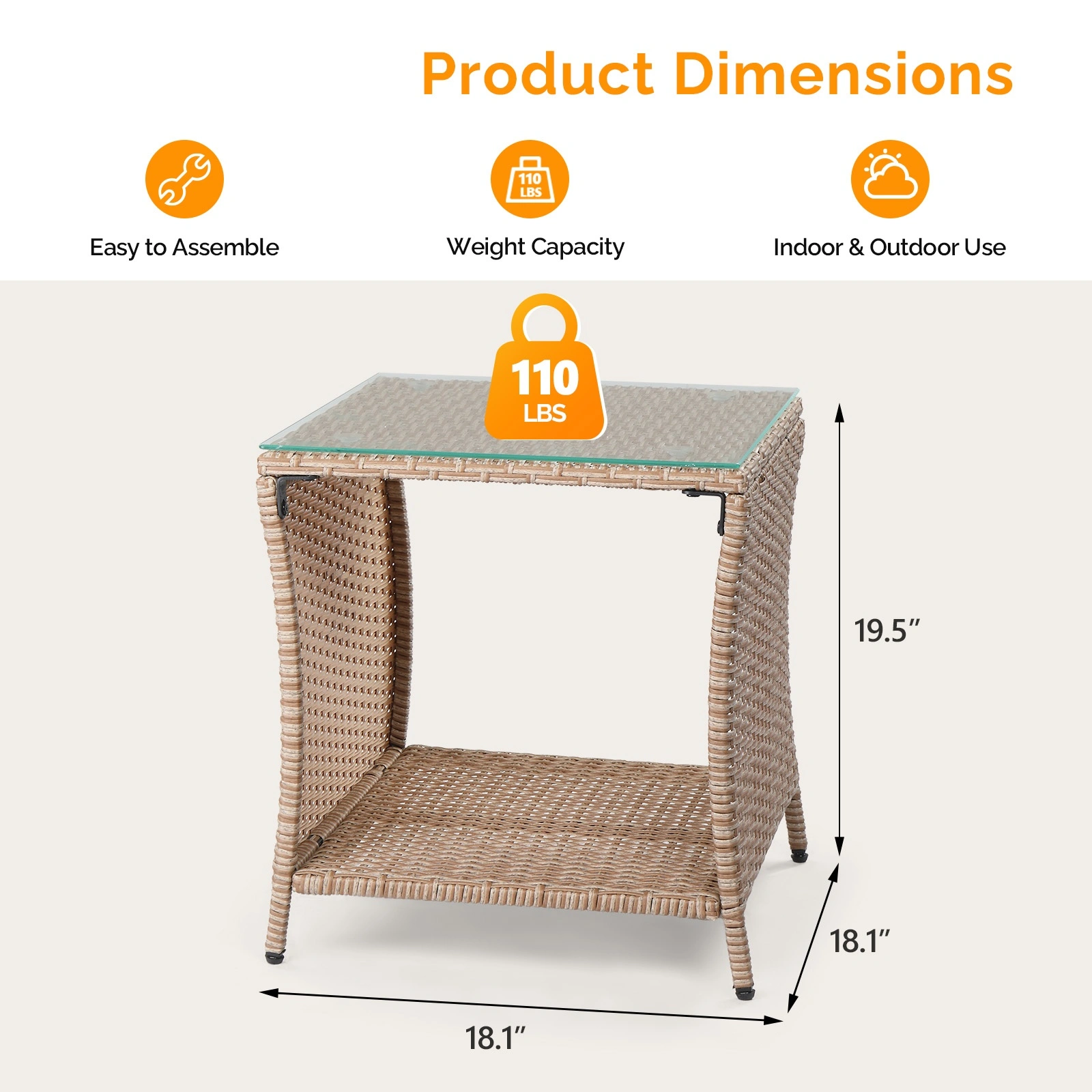 Glass Surface Yellow Gradient Iron Frame Rattan Side Table view 2