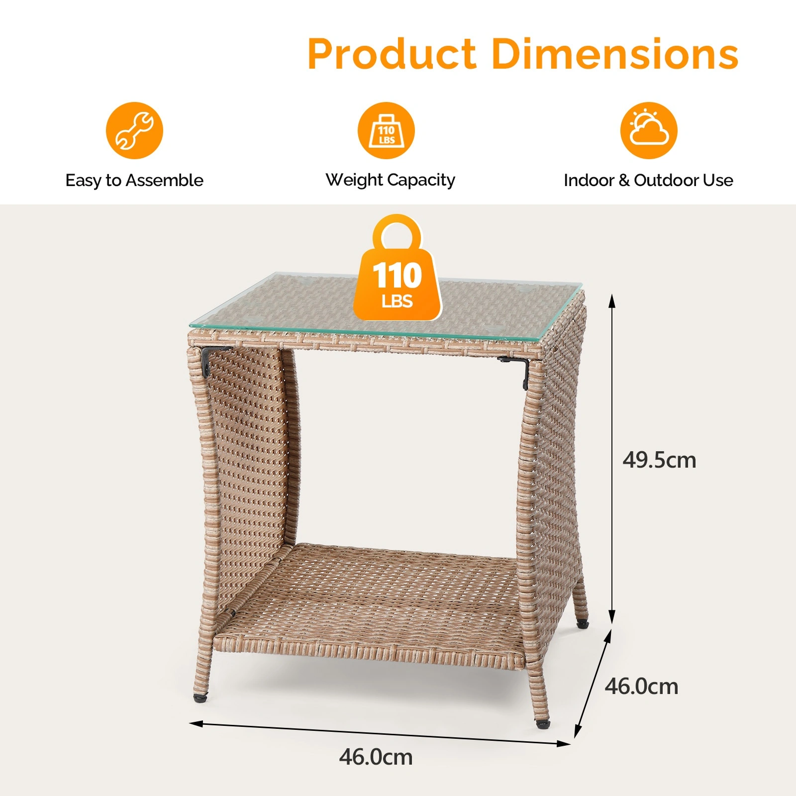 Glass Surface Yellow Gradient Iron Frame Rattan Side Table view 4