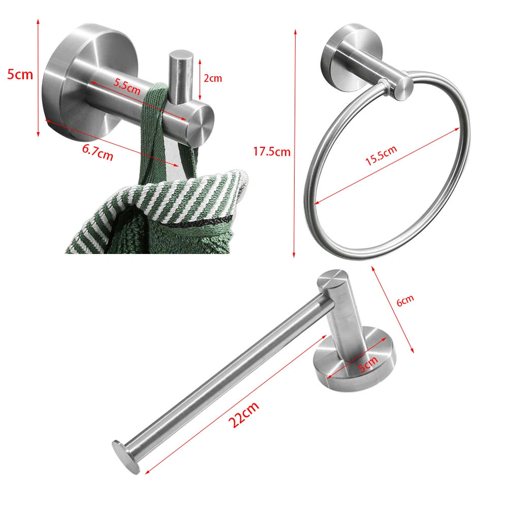 High Quality Rustproof 304 Stainless Steel Brushed Gold Polishing Bathroom Accessories Set Robe Hooks Towel Ring Bar Toilet Paper Holder Tissue Rack view 3