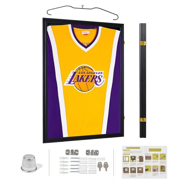 Shirt Display Frame With UV Resistant Acrylic and Hanger, Wall Mounted Baseball Basketball Football Hockey Shirt Display Frame Black