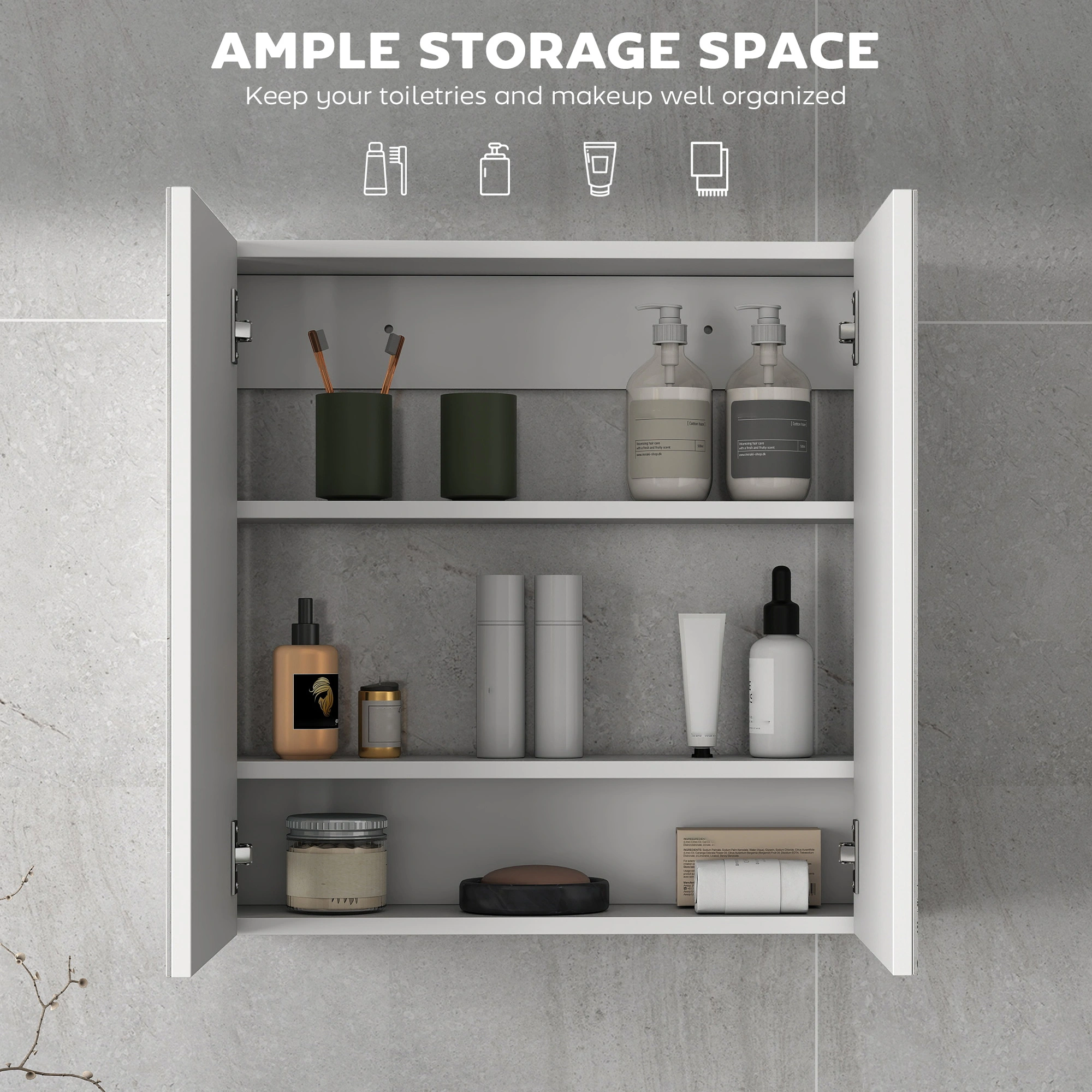 Vanity Bathroom Cabinet with Mirror, Wall Mounted Storage Organizer for Bathroom, Modern Design view 3