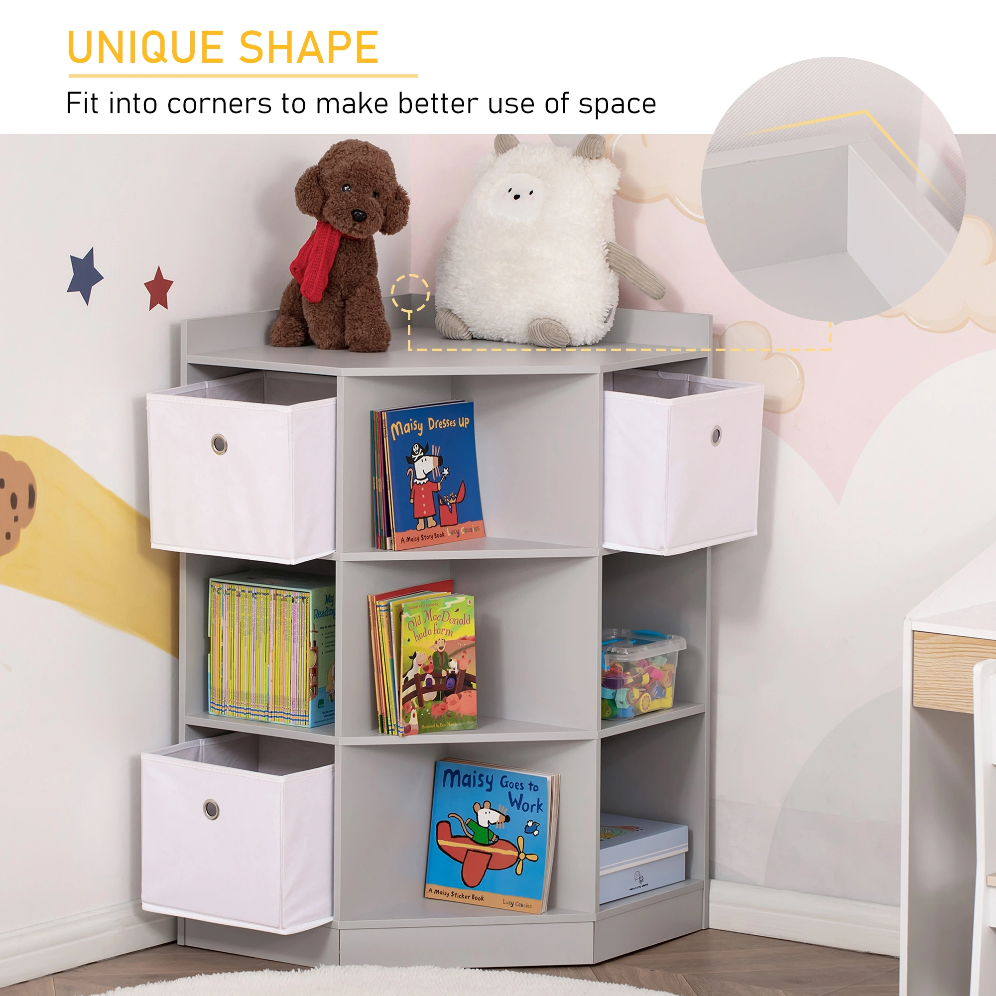 Kids Storage Cabinet, Wooden Children's Toy Organizer with Doors & Shelves, Bedroom Living Room Decor view 3