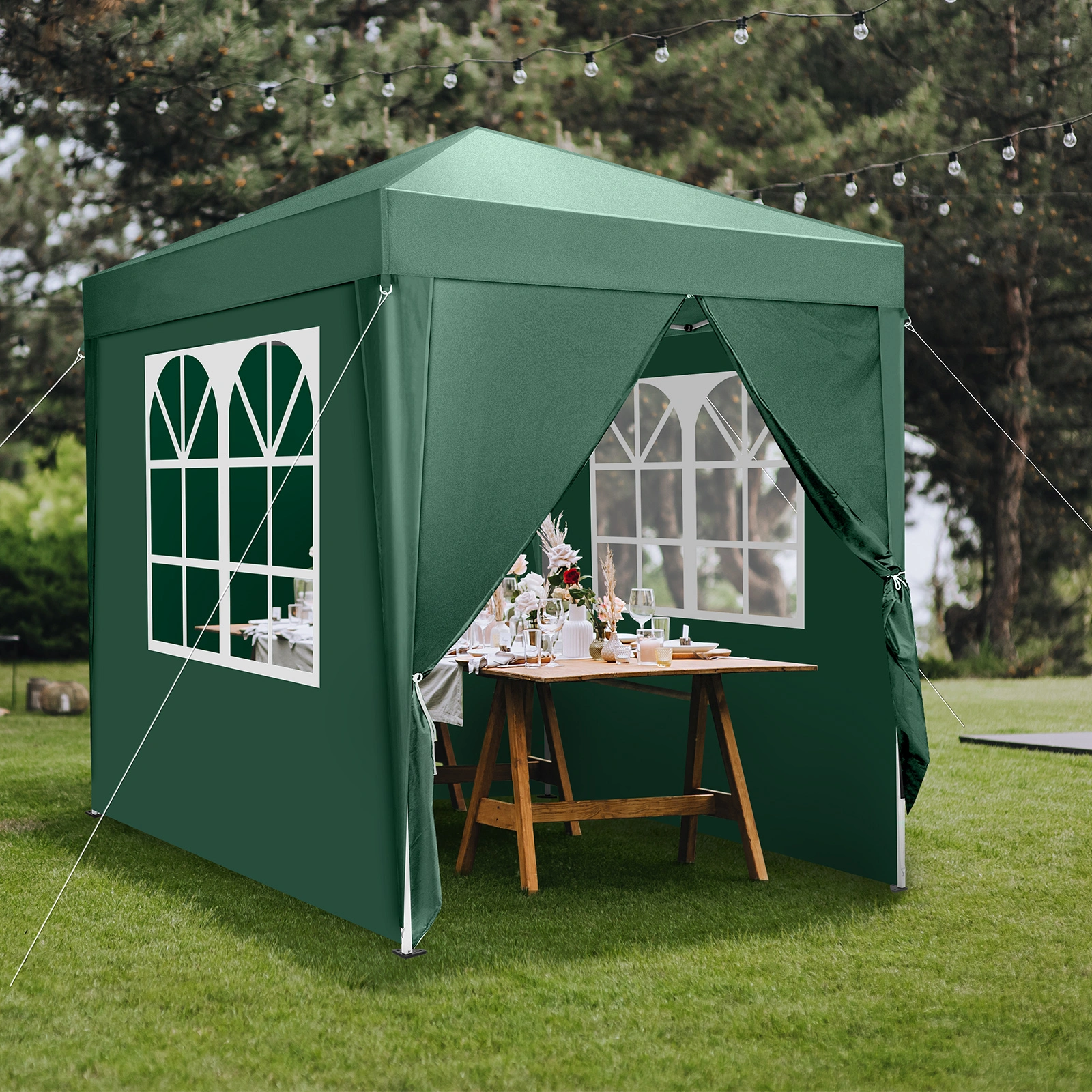 2x2m Green Waterproof Folding Tent, Right-Angle Portable Pop-up Shelter with 2 Doors & 2 Windows for Outdoor Camping view 2
