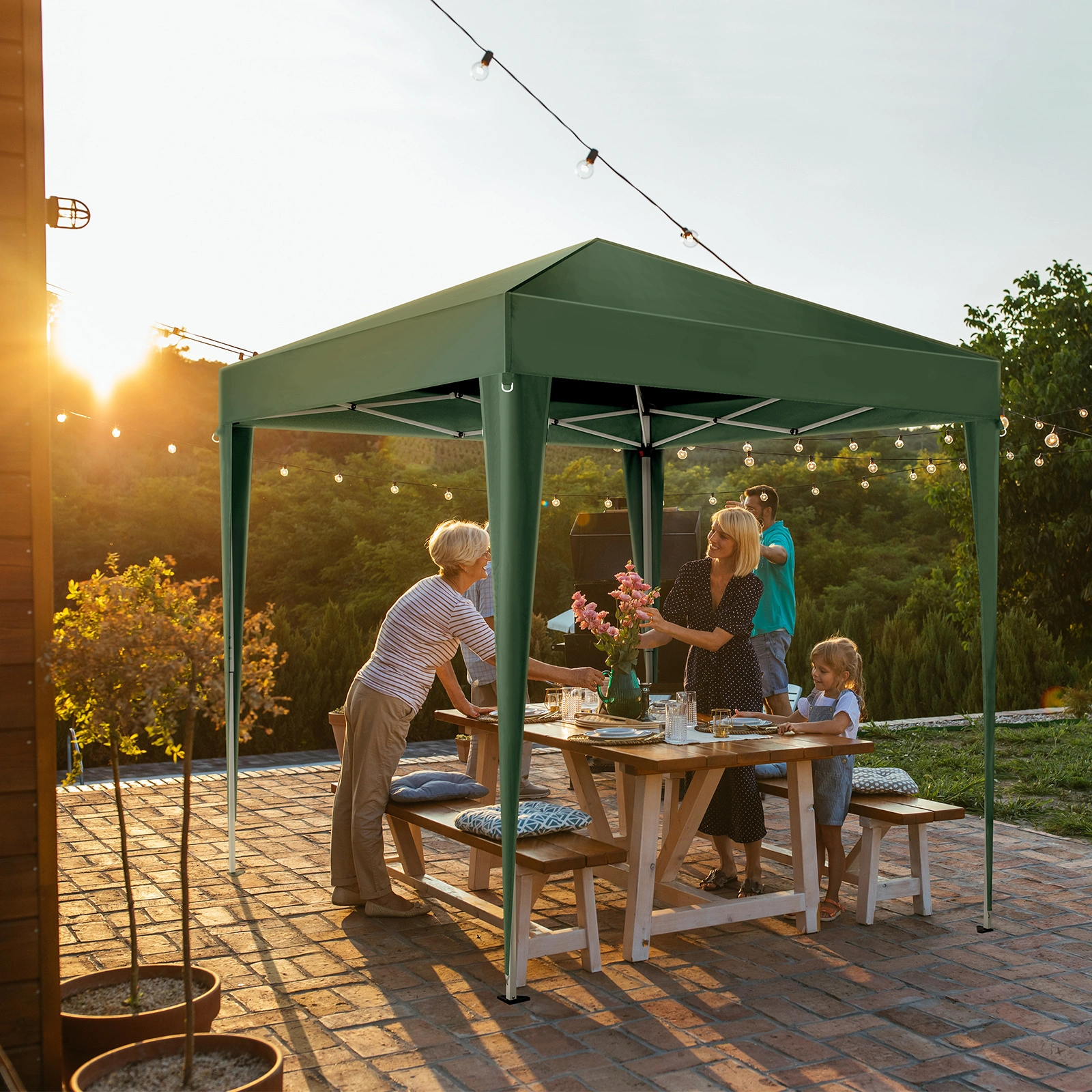 2x2m Green Waterproof Folding Tent, Right-Angle Portable Pop-up Shelter with 2 Doors & 2 Windows for Outdoor Camping view 4