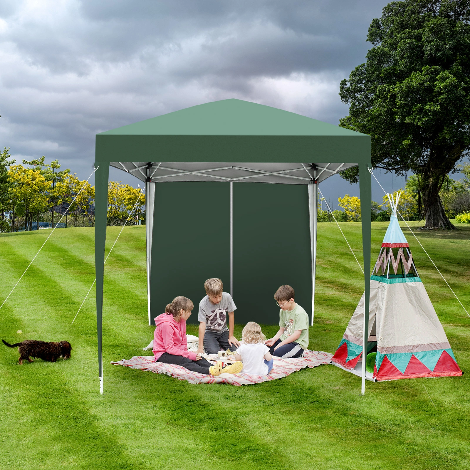 2x2m Green Waterproof Folding Tent, Right-Angle Portable Pop-up Shelter with 2 Doors & 2 Windows for Outdoor Camping view 7