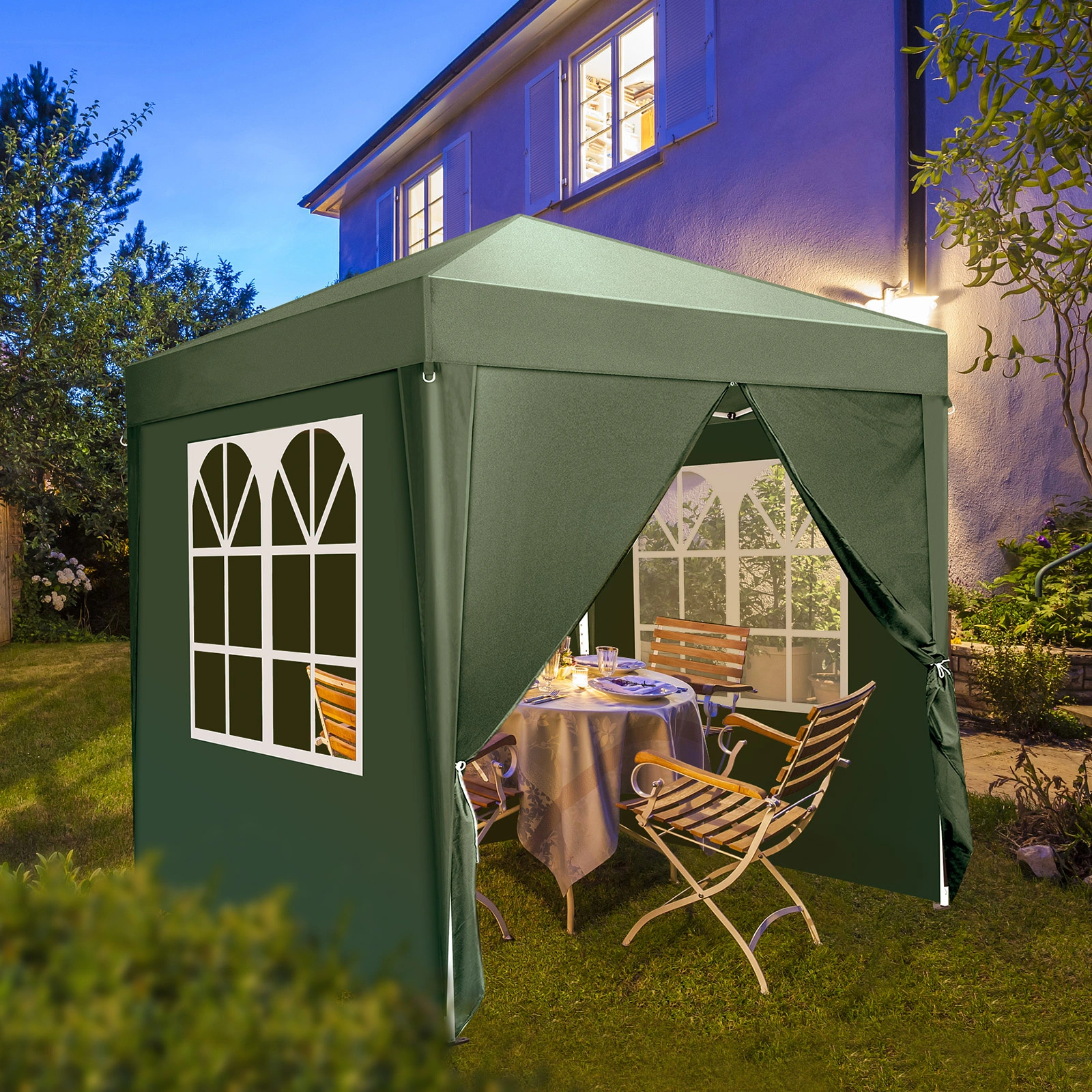 2x2m Green Waterproof Folding Tent, Right-Angle Portable Pop-up Shelter with 2 Doors & 2 Windows for Outdoor Camping view 9