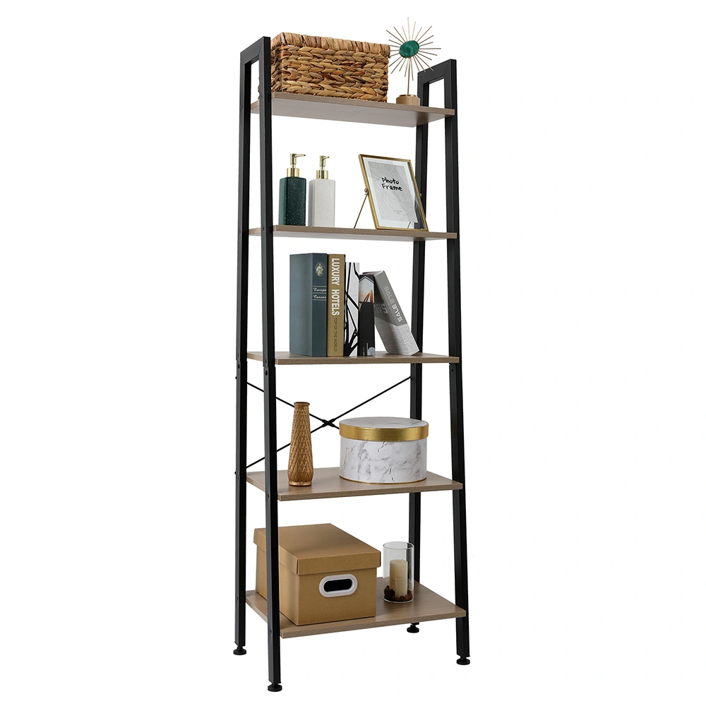 5 Tiers Industrial Ladder Shelf,Bookshelf, Storage Rack Shelf for Office, Bathroom, Living Room,Gray Color