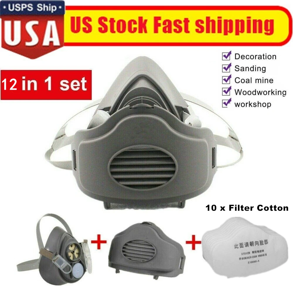 2-Pack Reusable Half Face Respirator Dust Mask for Woodworking Painting Welding US Logistics Only Self-Pickup TK/TMEU view 2