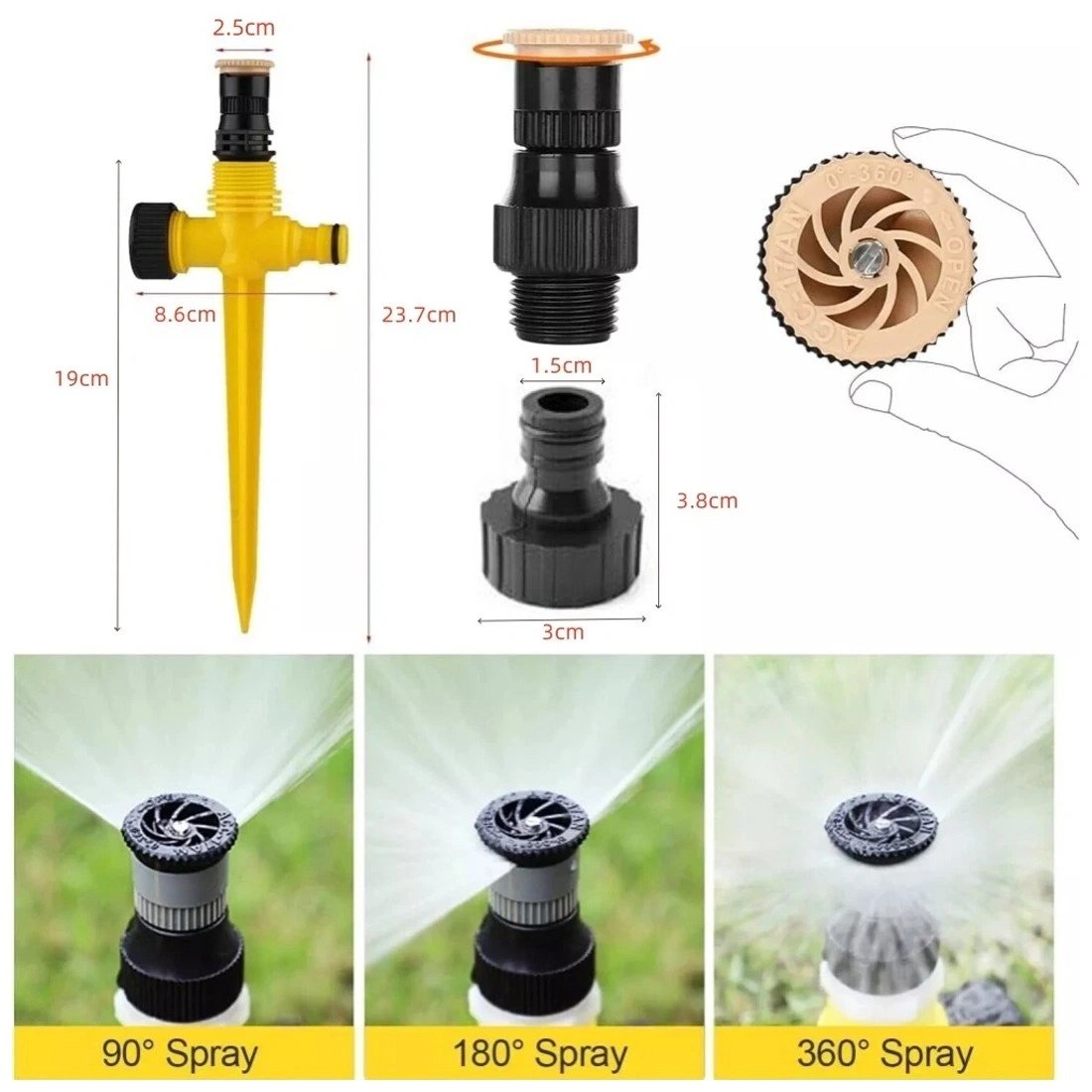8Pcs 360° Rotary Garden Sprinkler, Automatic Lawn Watering Spike with Hose Connector, Outdoor Grass Sprinkler UK view 5