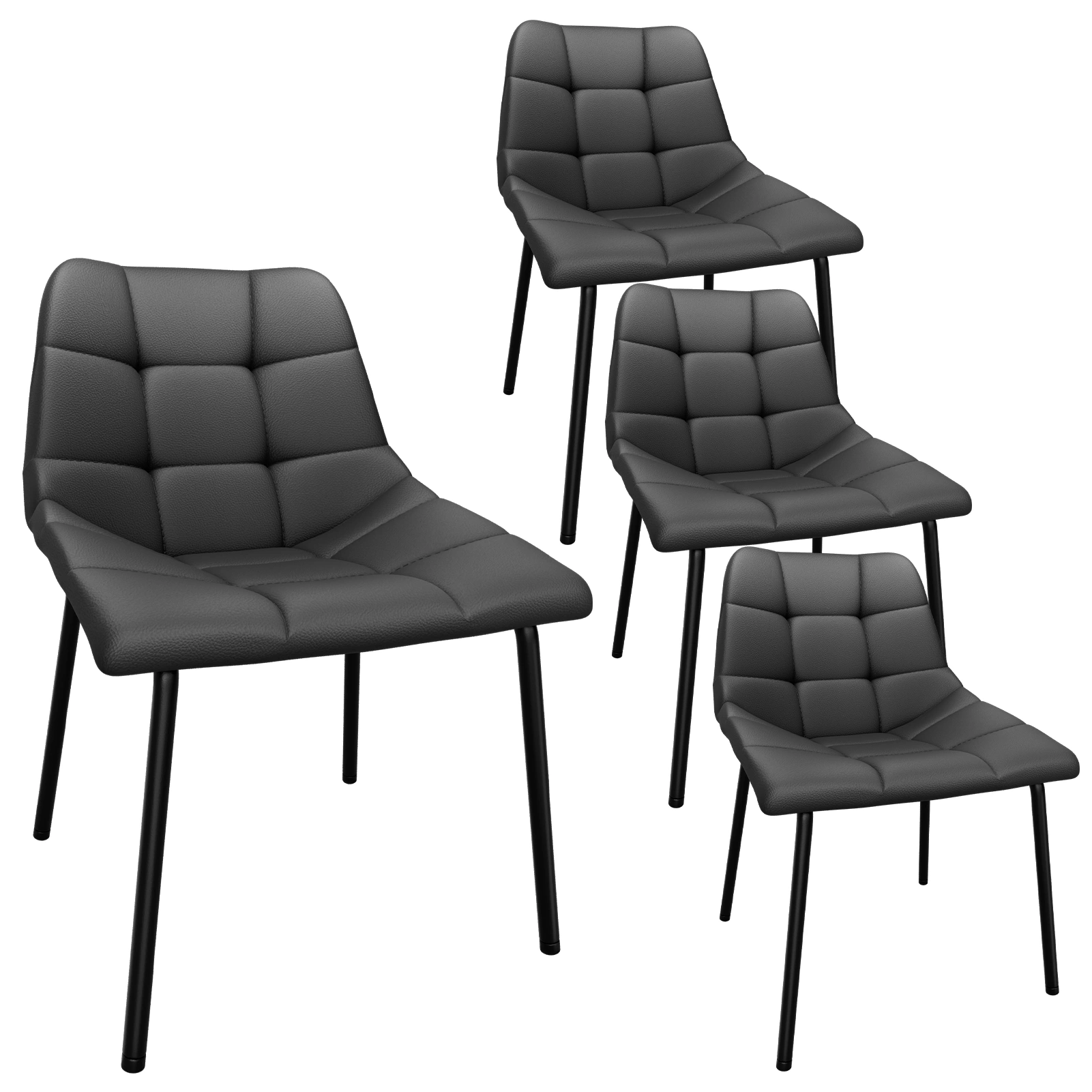Modern Dining Chairs 2/4/6/8 Piece Set, High Back Faux Leather Padded Kitchen Stools, Metal Legs Dining Room Chair for Living Room Table, Black