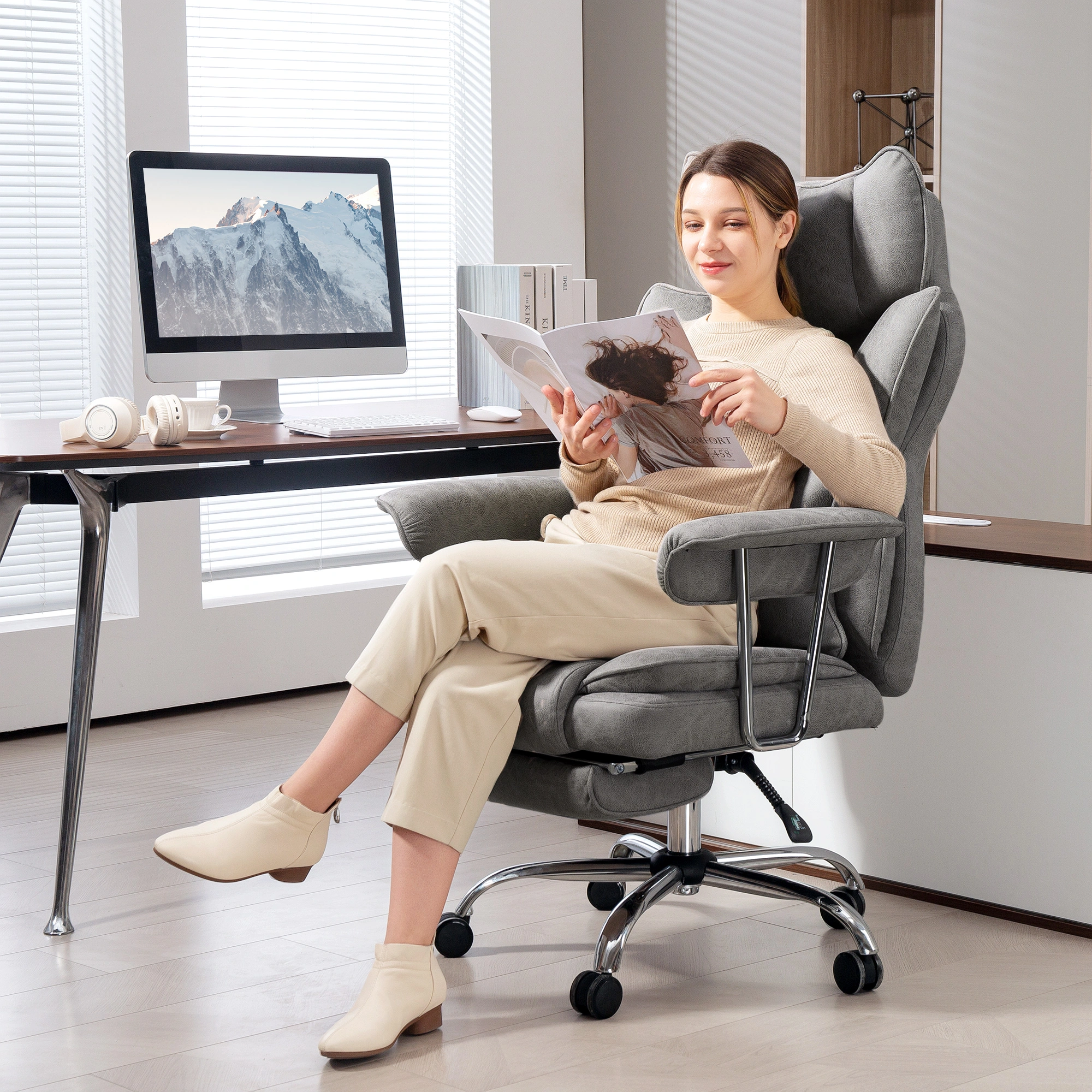 Ergonomic Computer Gaming Chair with Lumbar Support, High Back Reclining Office Chair for Home