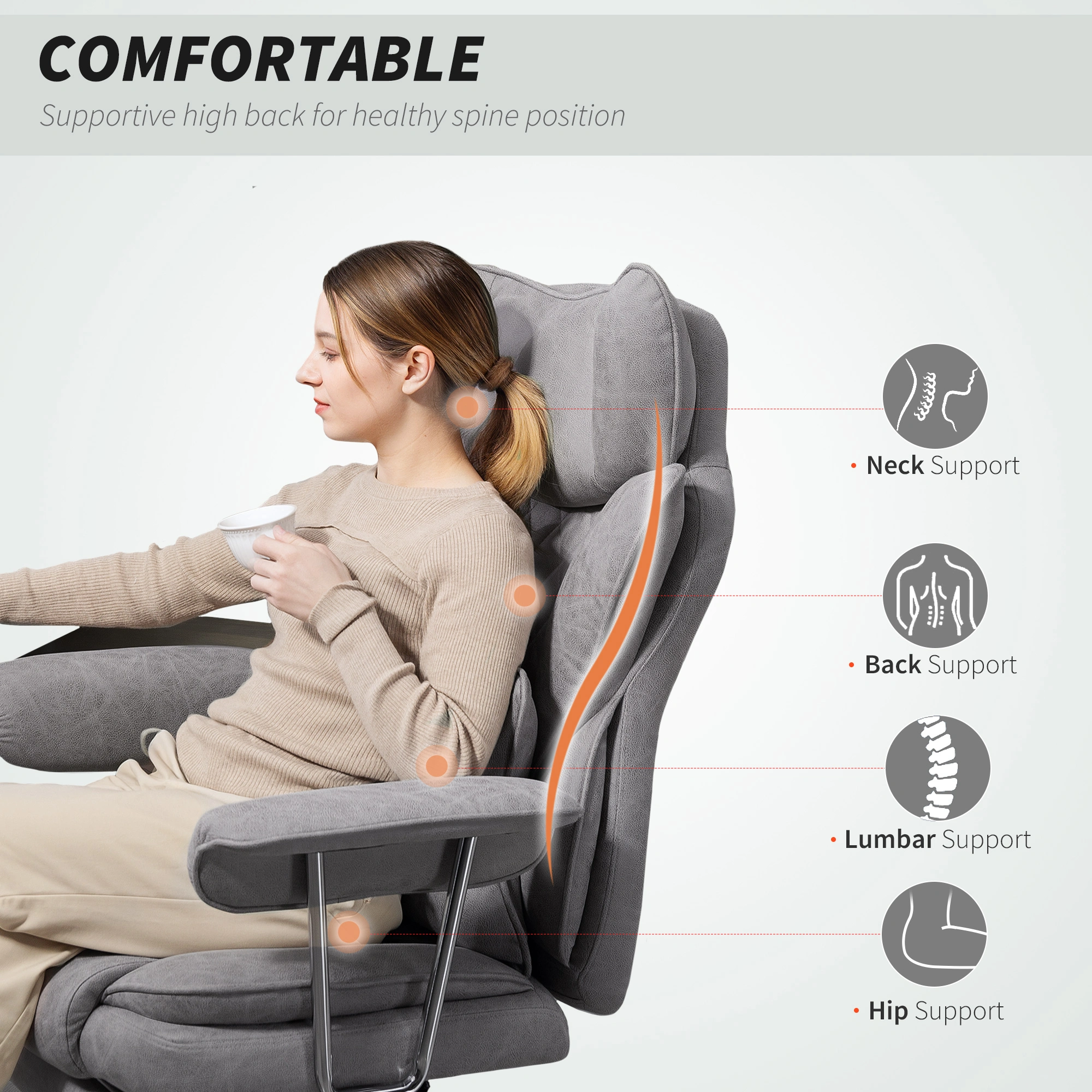 Ergonomic Computer Gaming Chair with Lumbar Support, High Back Reclining Office Chair for Home view 5
