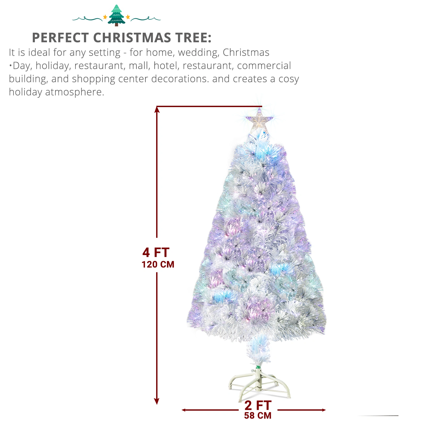 4ft 120 Branch Fiber Optic PVC Branch Iron Bracket Christmas Tree White view 4