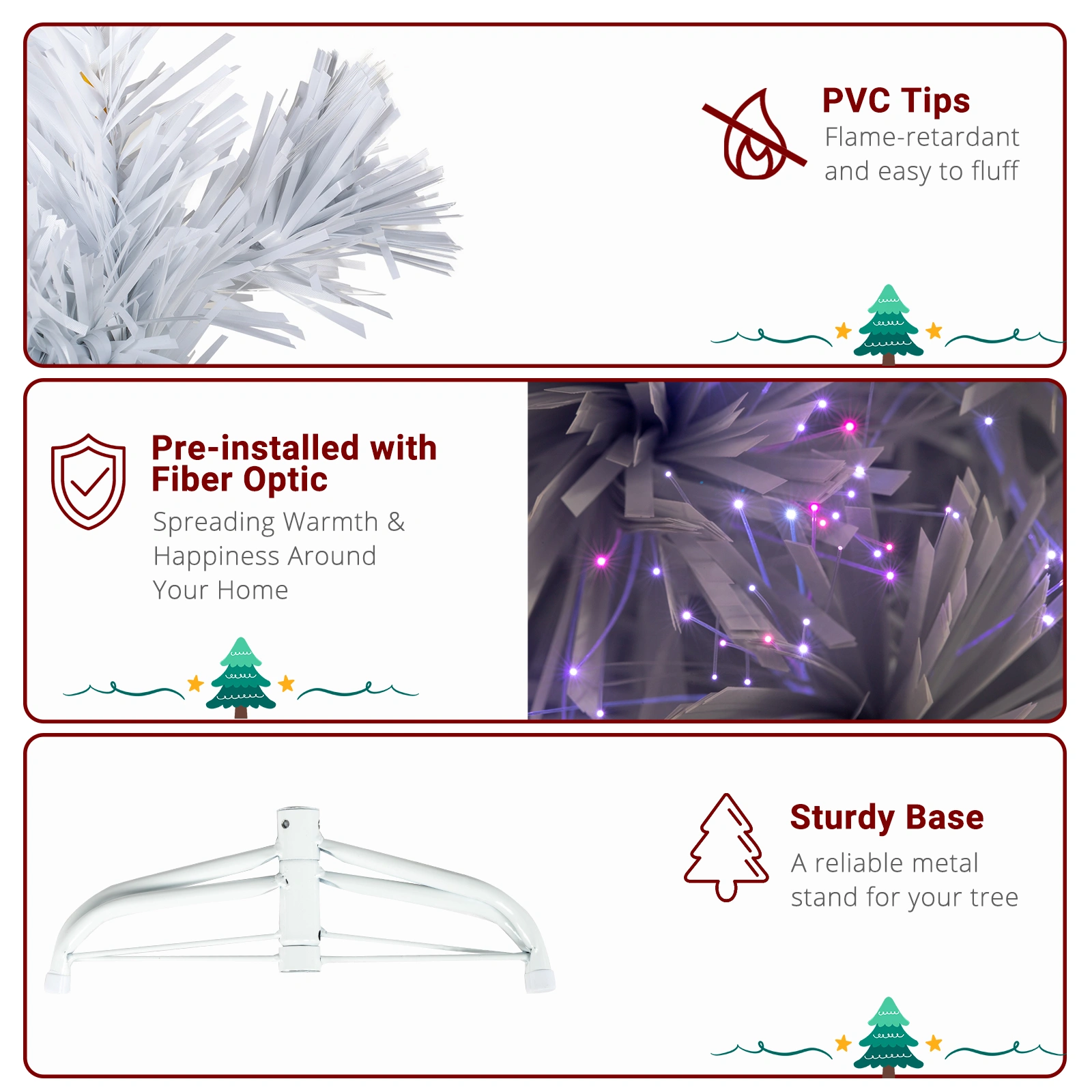 4ft 120 Branch Fiber Optic PVC Branch Iron Bracket Christmas Tree White view 5