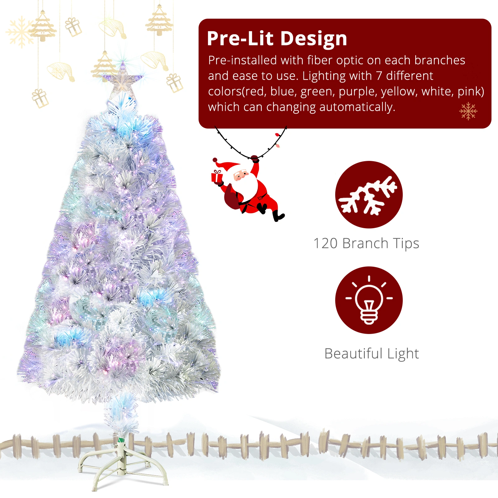 4ft 120 Branch Fiber Optic PVC Branch Iron Bracket Christmas Tree White view 6
