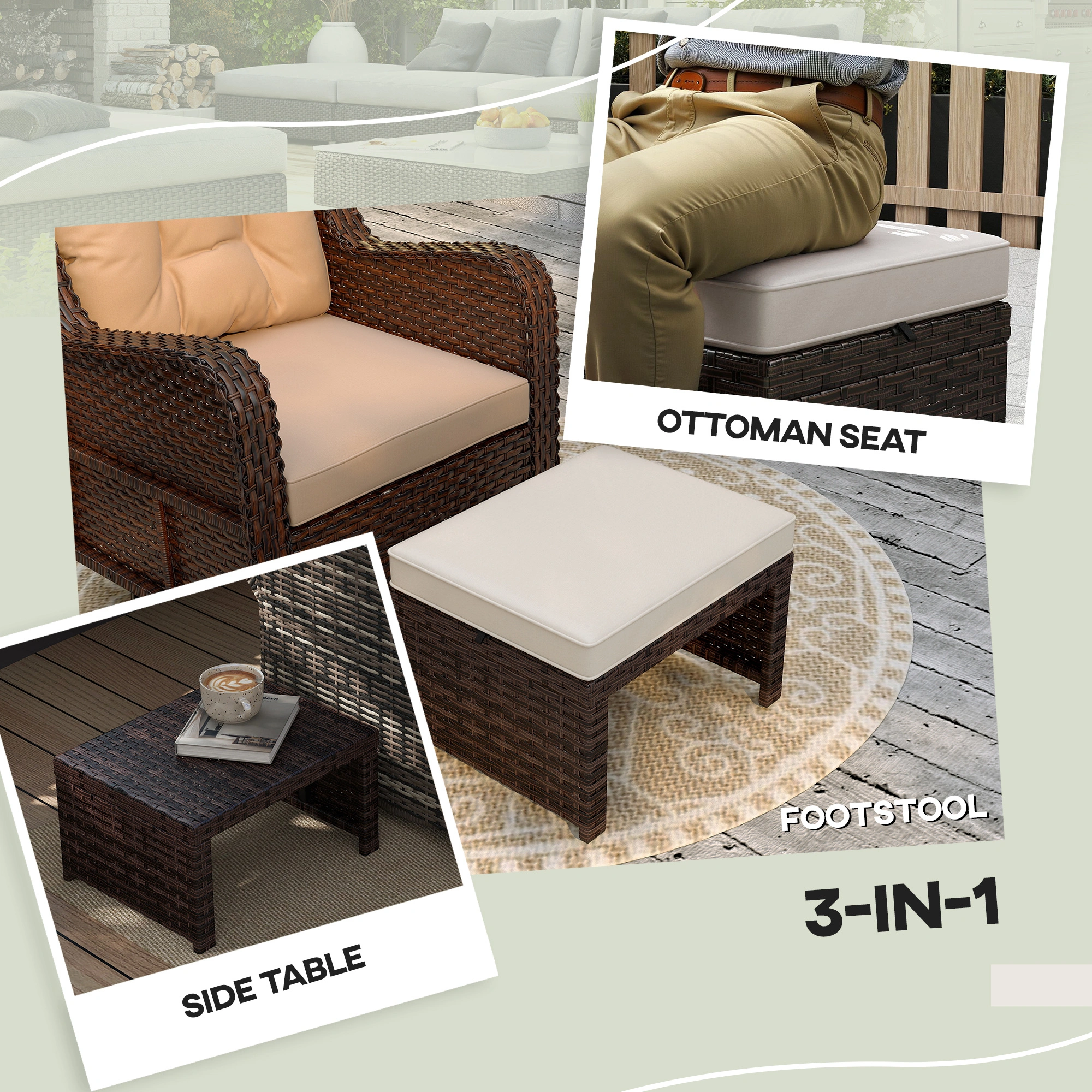 All-Weather Outdoor Ottoman Bench, Waterproof Patio Storage Footrest Seat for Garden Deck Porch view 3