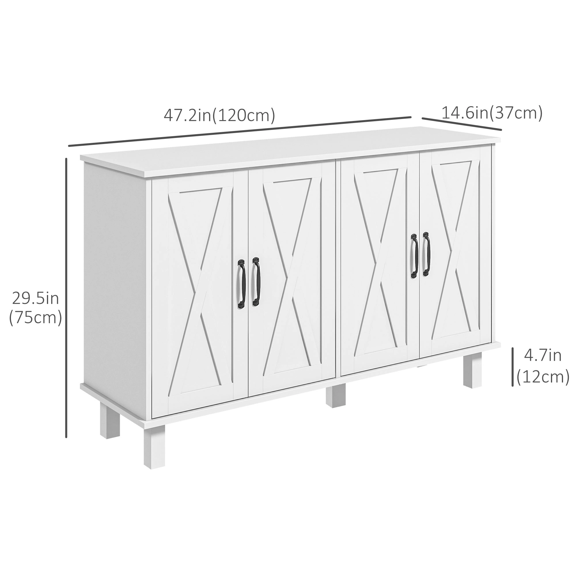 Kitchen Storage Cabinet with Doors, 2-Tier Open Shelves, Modern Organizer for Living Room, Hallway, Entryway, Black view 3