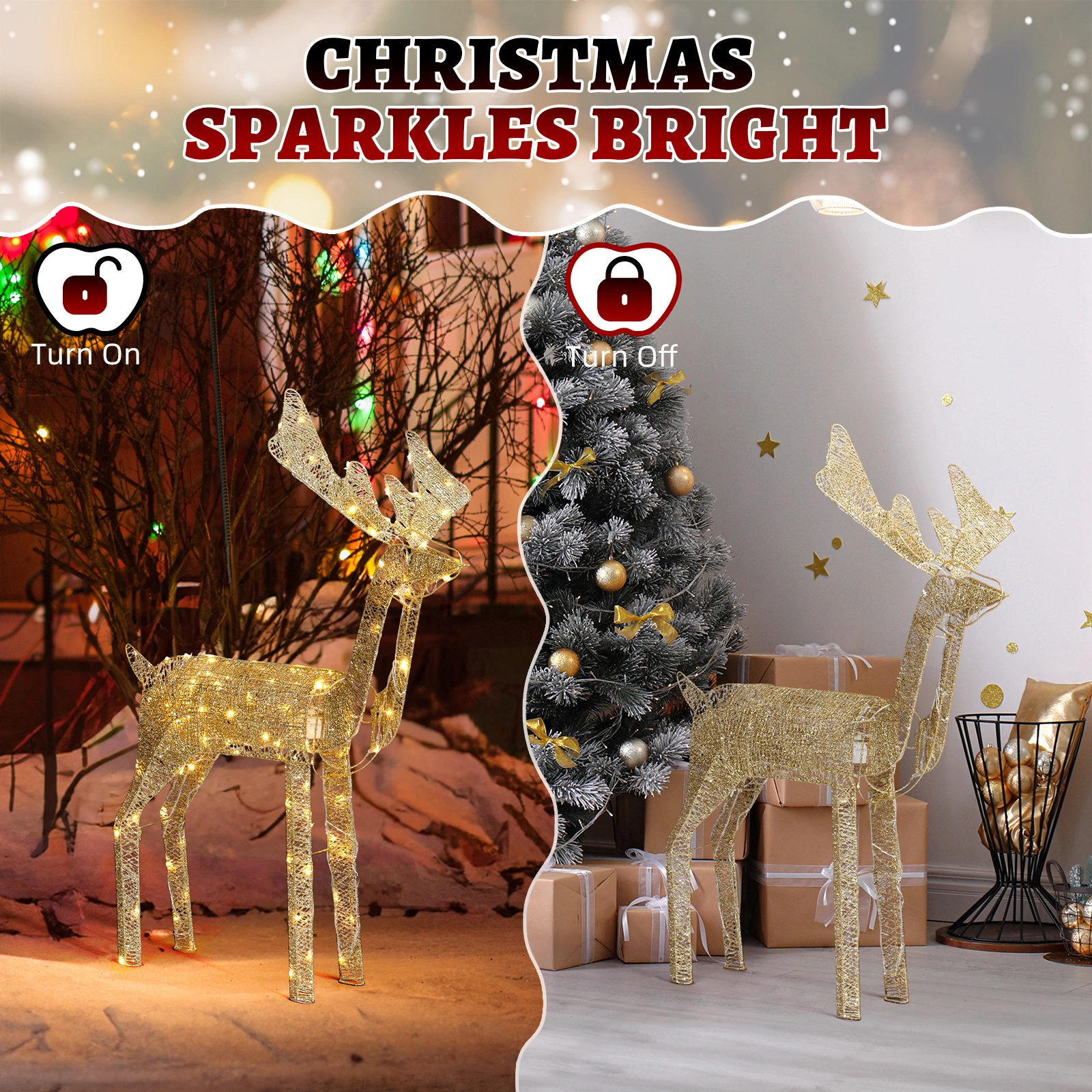 3.6FT Motorized Reindeer with Shaking Head, Outdoor Christmas Decorations with Motor & 120 Warm White LED Lights, for Xmas Outdoor Holiday Indoor Decor Lighted Holiday Displays view 5