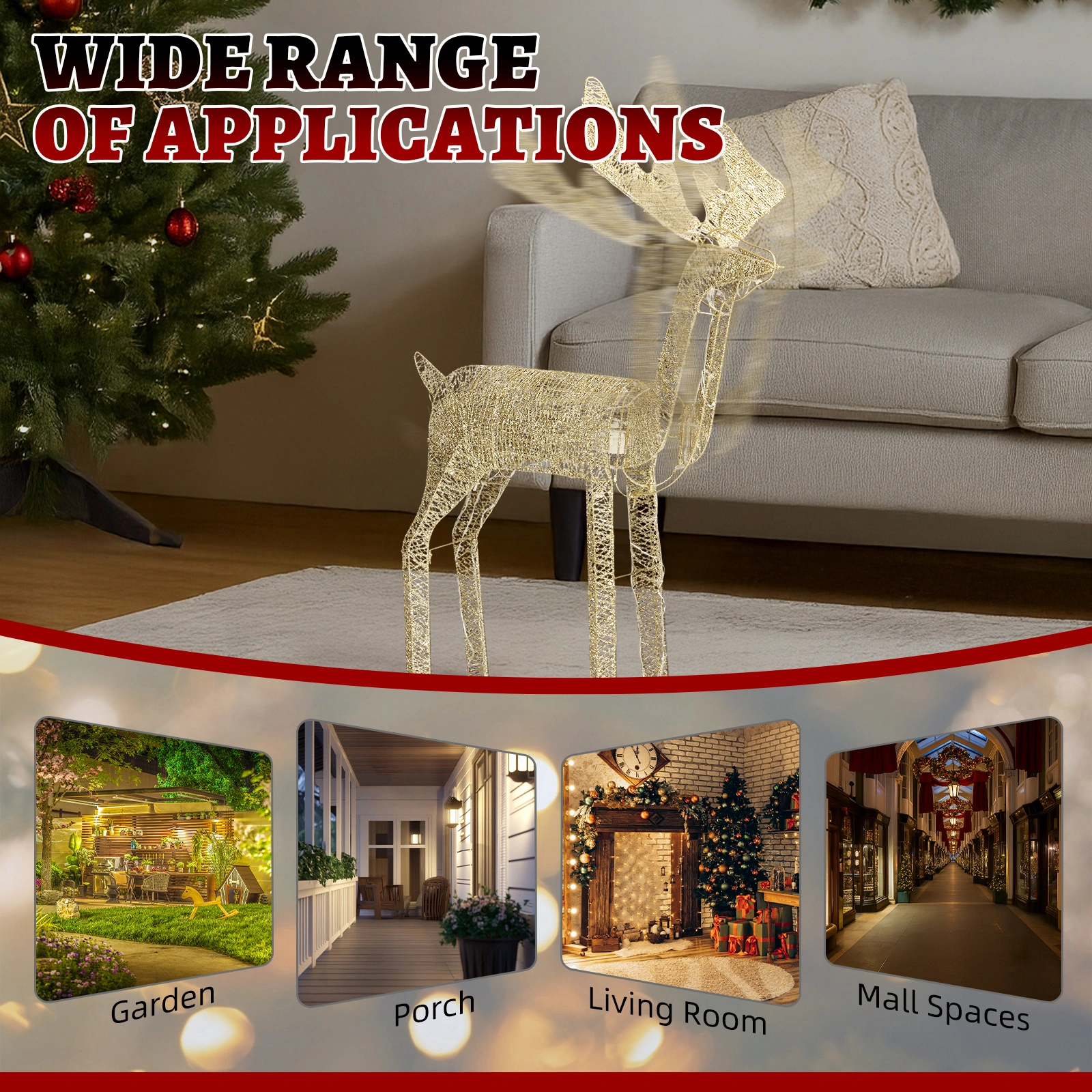 3.6FT Motorized Reindeer with Shaking Head, Outdoor Christmas Decorations with Motor & 120 Warm White LED Lights, for Xmas Outdoor Holiday Indoor Decor Lighted Holiday Displays view 6