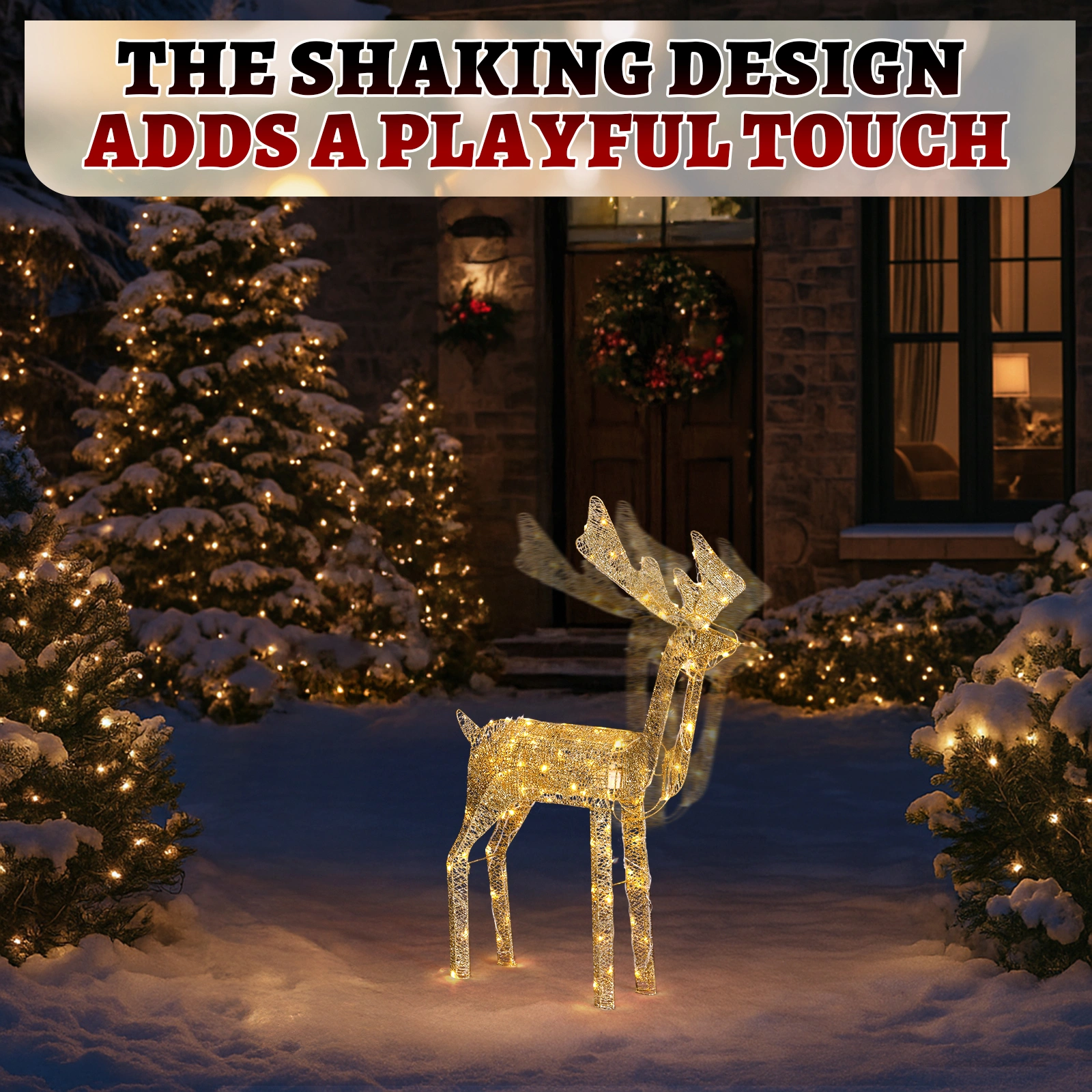 3.6FT Motorized Reindeer with Shaking Head, Outdoor Christmas Decorations with Motor & 120 Warm White LED Lights, for Xmas Outdoor Holiday Indoor Decor Lighted Holiday Displays view 8