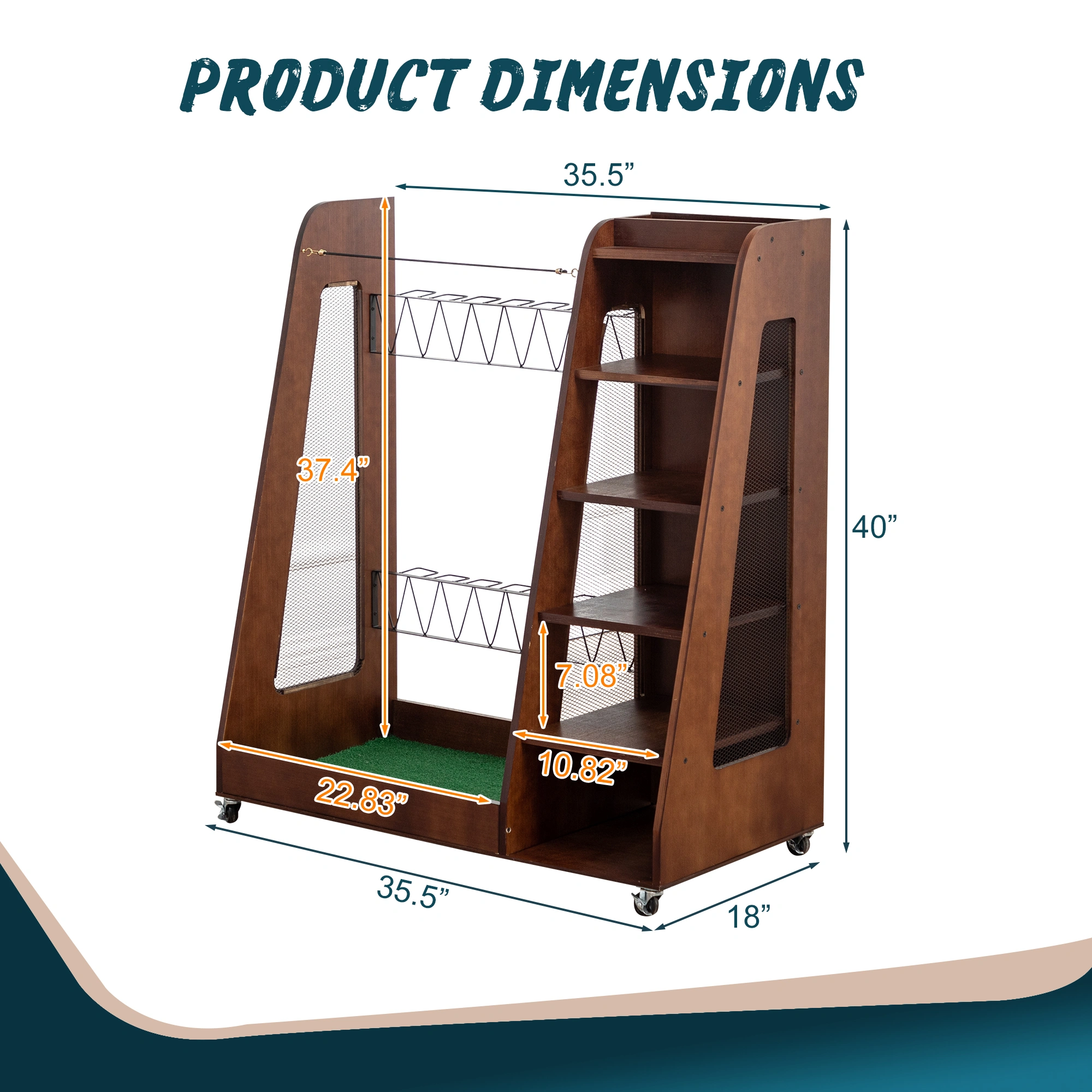 Premium Wooden 2-Bag Golf Organizer Rack in Brown - Heavy-Duty Storage for Garage, Car Trunk, Basement & Club Shed view 2