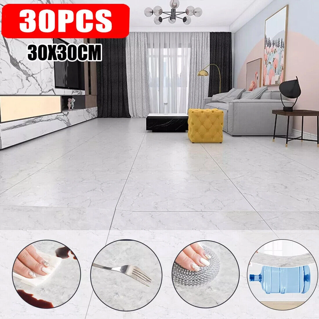30Pcs PVC Marble Wall Tile Stickers, Self-Adhesive Vinyl Backsplash for Kitchen Bathroom Decor view 4