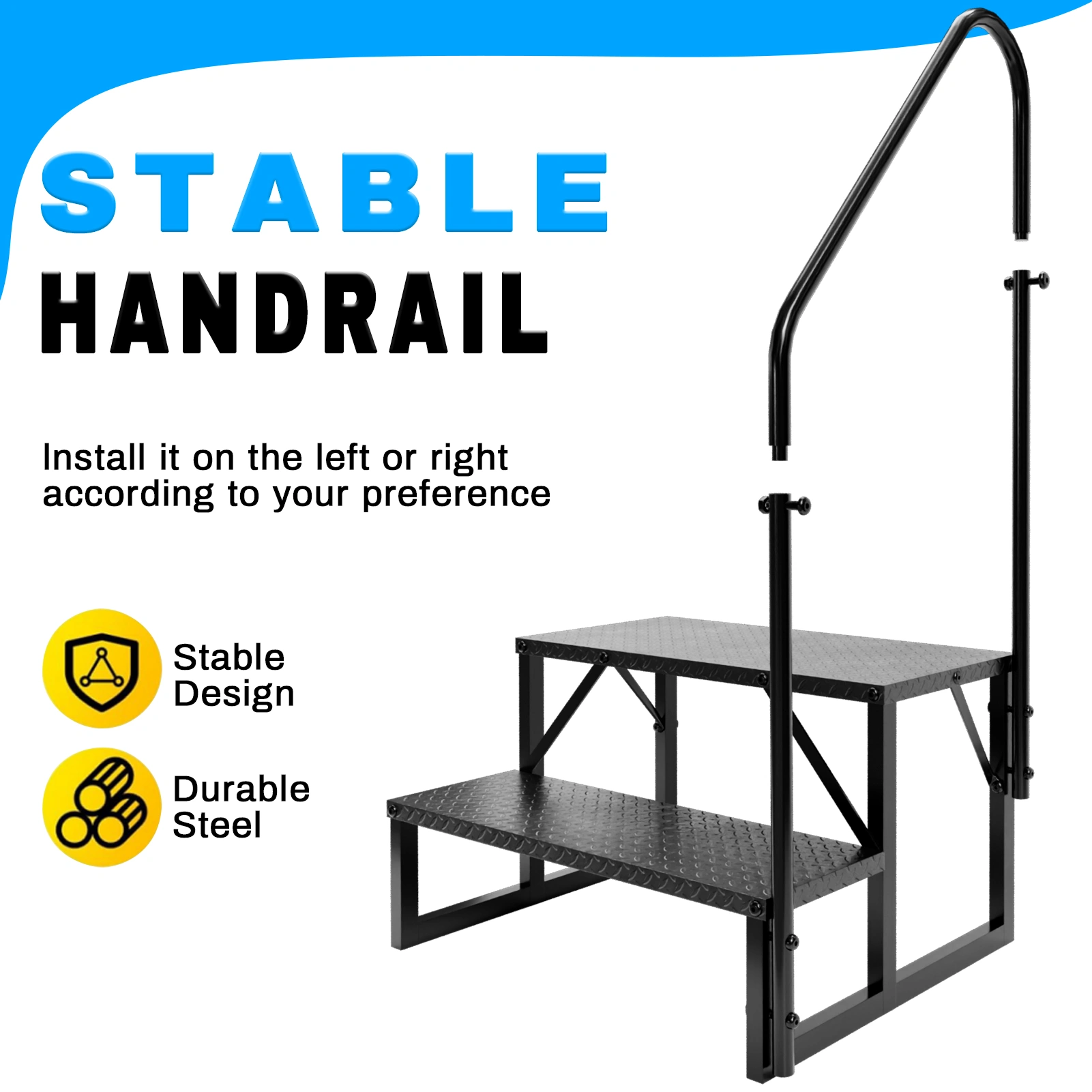 2-Step RV Steps with Handrail, Portable Hot Tub Ladder for Mobile Home & 5th Wheel RVs view 2