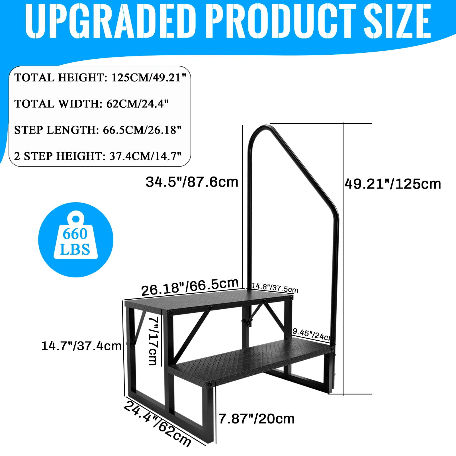 2-Step RV Steps with Handrail, Portable Hot Tub Ladder for Mobile Home & 5th Wheel RVs view 3