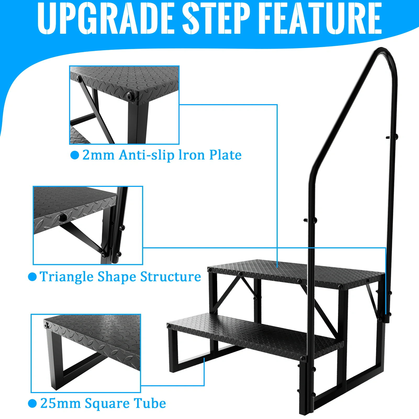 2-Step RV Steps with Handrail, Portable Hot Tub Ladder for Mobile Home & 5th Wheel RVs view 5