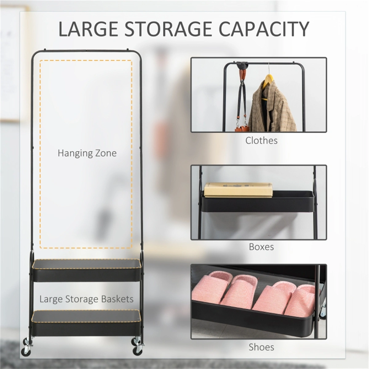 Standing Coat Rack with Shoe Stand, Multi-Functional Entryway Organizer Holder