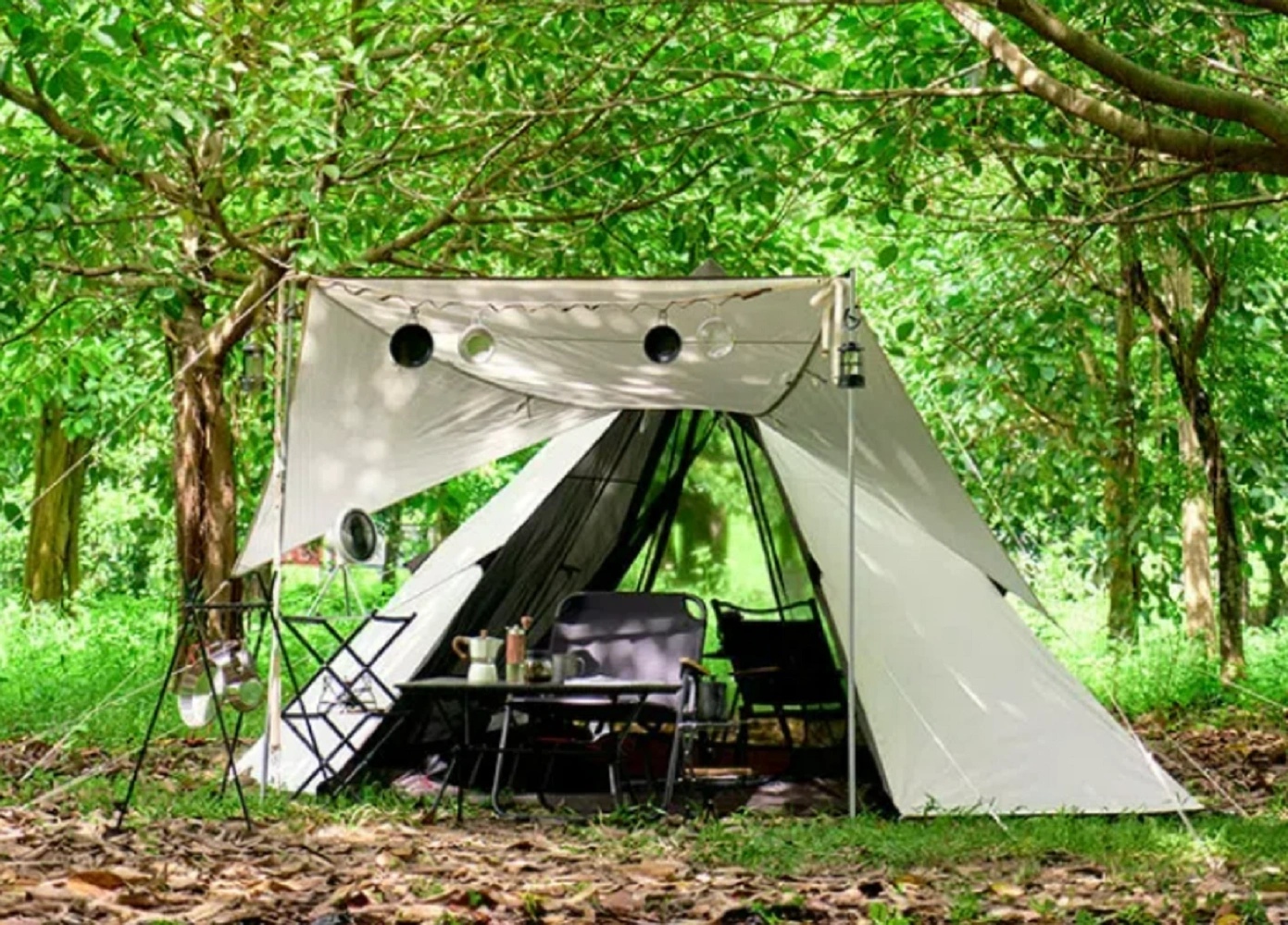 Pole-Free Rainproof Indian Teepee Pyramid Camping Tent, Easy Setup Outdoor Shelter view 3