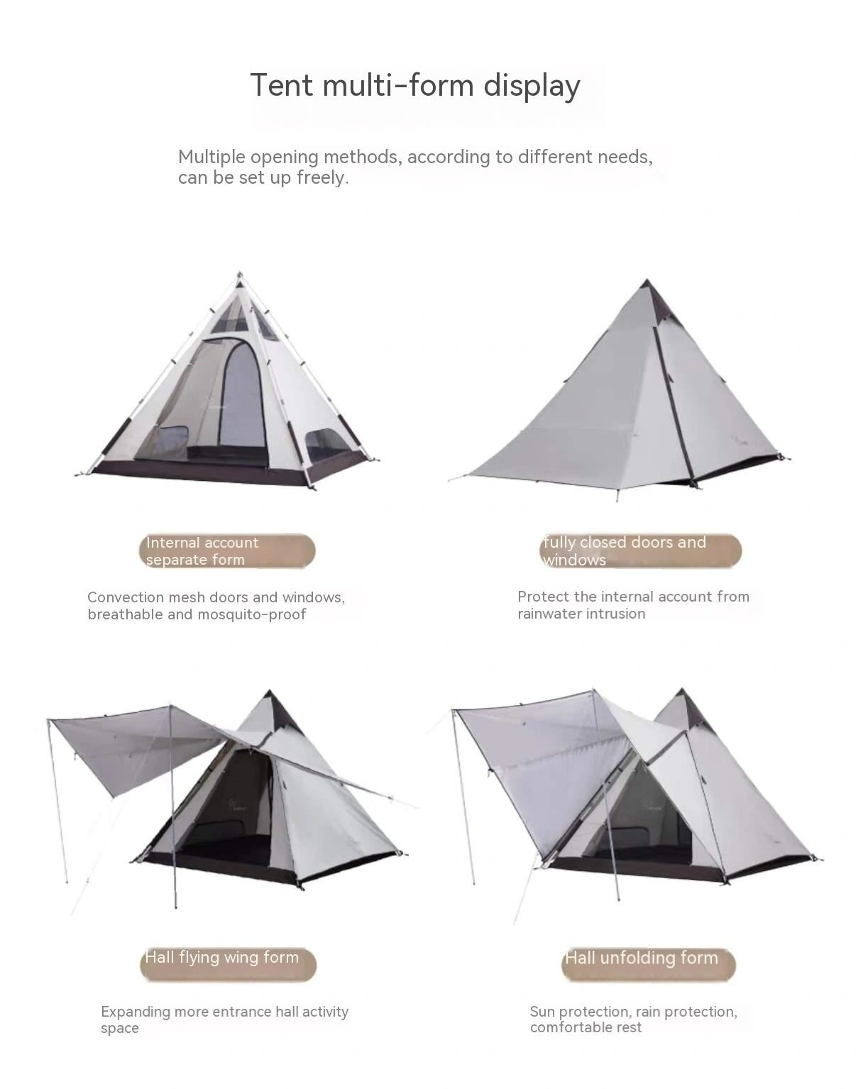 Pole-Free Rainproof Indian Teepee Pyramid Camping Tent, Easy Setup Outdoor Shelter view 5