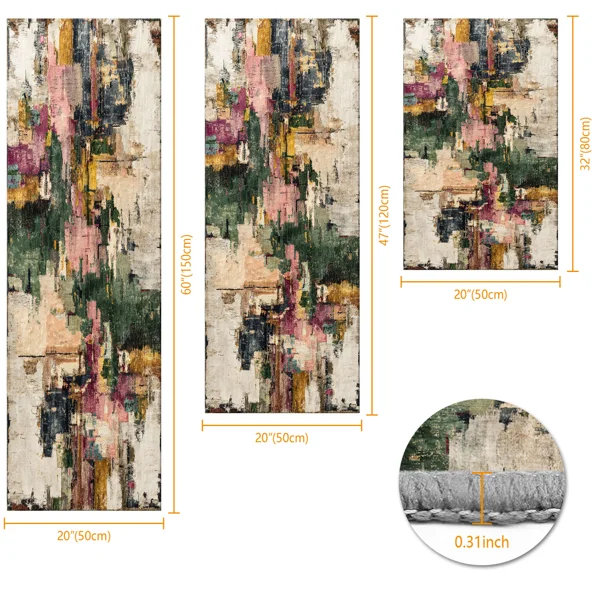 Three-piece kitchen rug set, non-slip and washable, abstract pattern kitchen hallway rug, soft and comfortable, suitable for sinks, floors, entrances, hallways and bathrooms. view 3