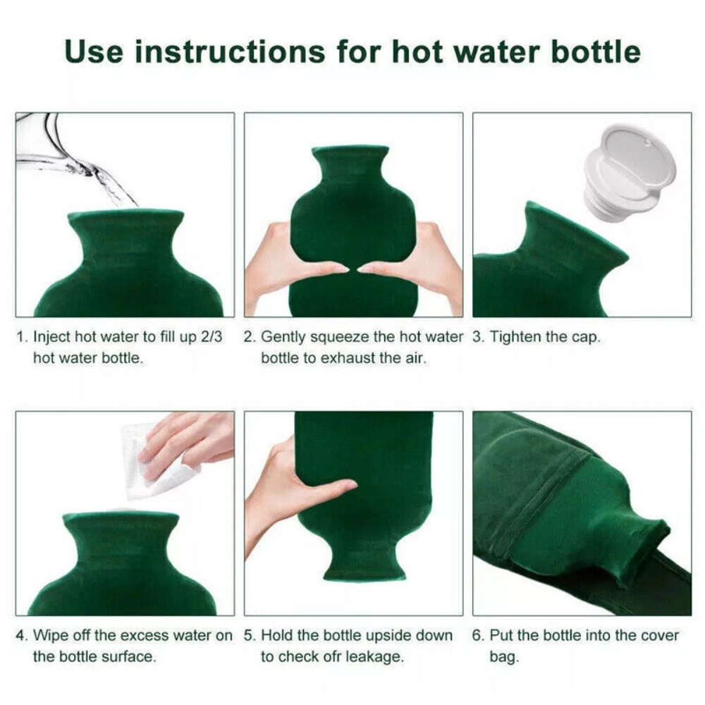 3x 1000ml Hot Water Bottle Cover with Belt, Rubberized Warm Plush Pouch, Hip Warmer Belt view 5