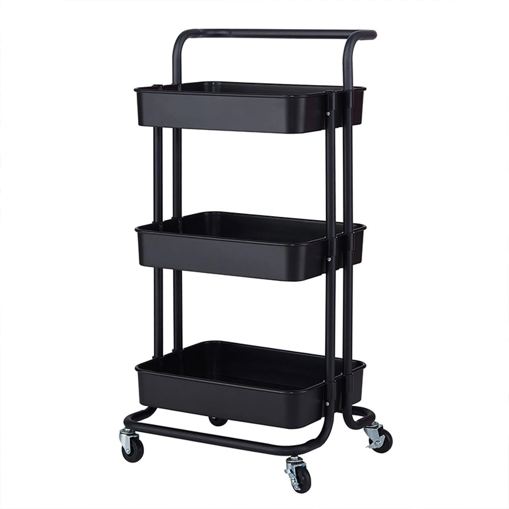 3-Tier Rolling Utility Cart for Kitchen Home Storage, Metal & ABS, Black
