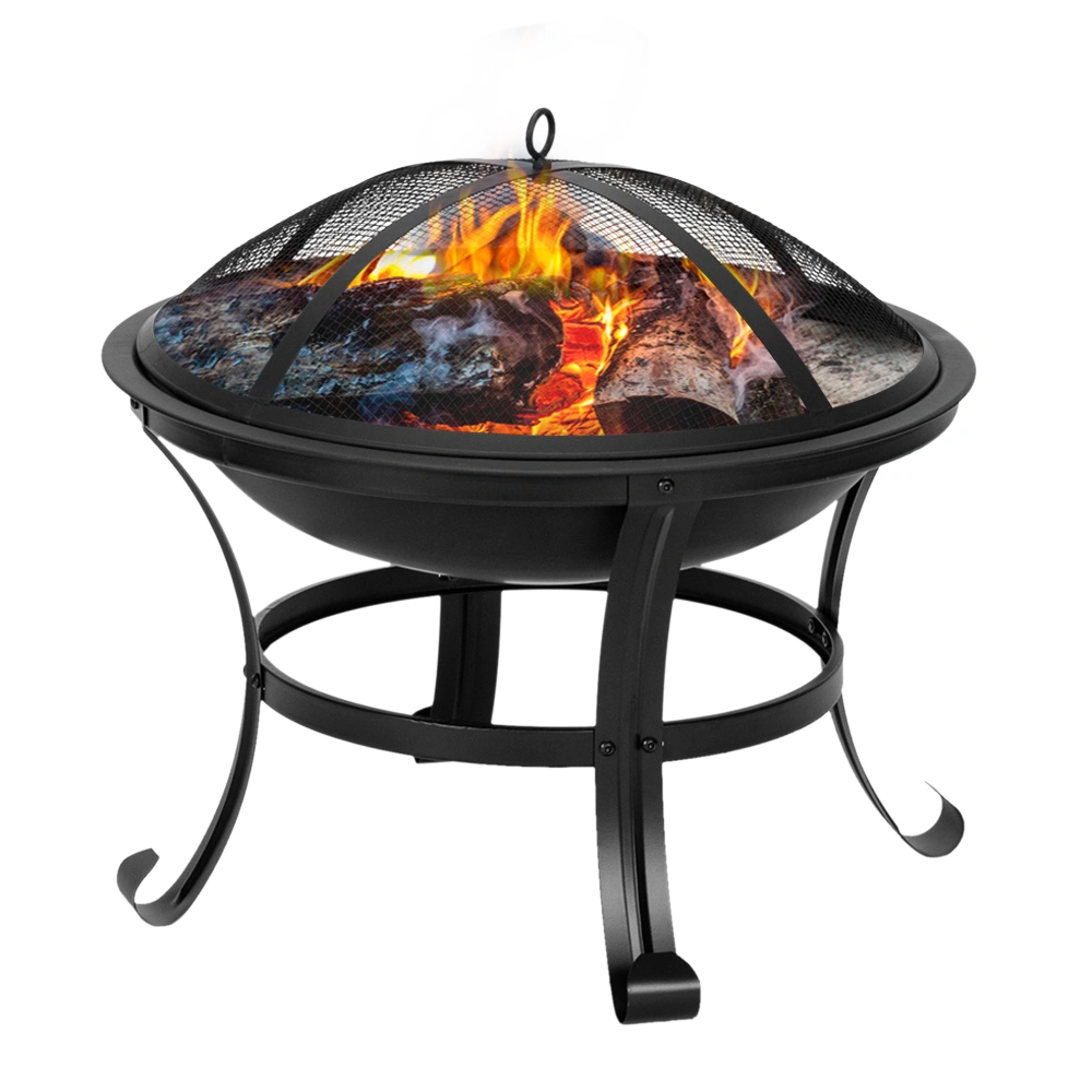 22" Iron Curved Feet Brazier Wood Burning Fire Pit Bowl for Outdoor Backyard Poolside Decor