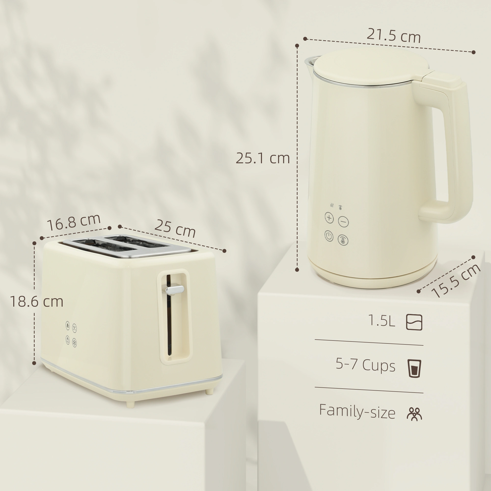 Stainless Steel Kettle and Toaster 2-Piece Kitchen Set, 1.7L Fast Boil Cordless Electric with Auto Shut-Off view 3